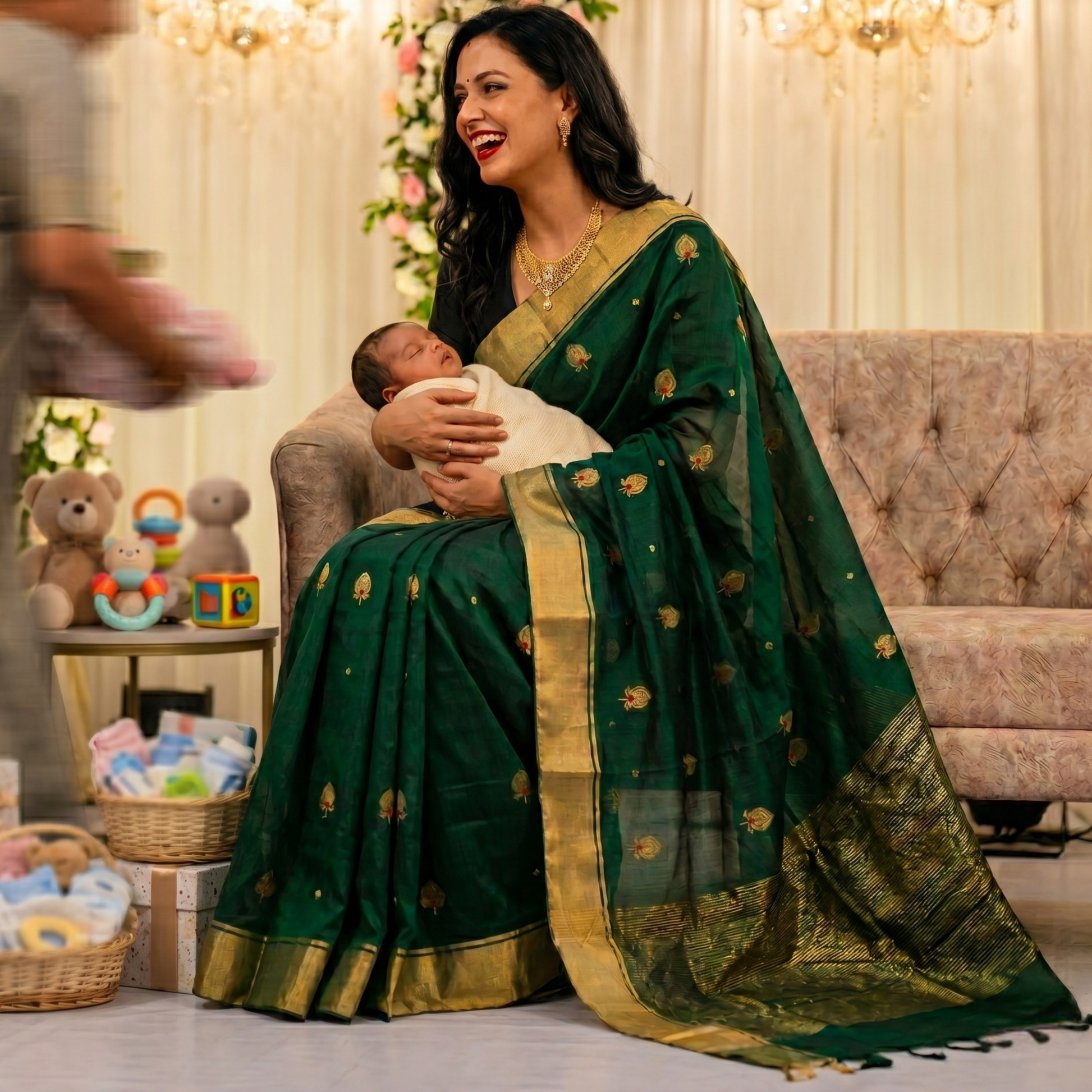 Dark Green Chanderi Cotton Silk Saree