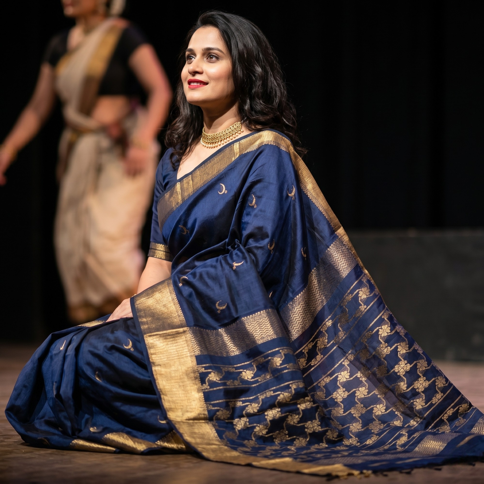 Deep Blue Handloom Maheshwari Silk Cotton Saree