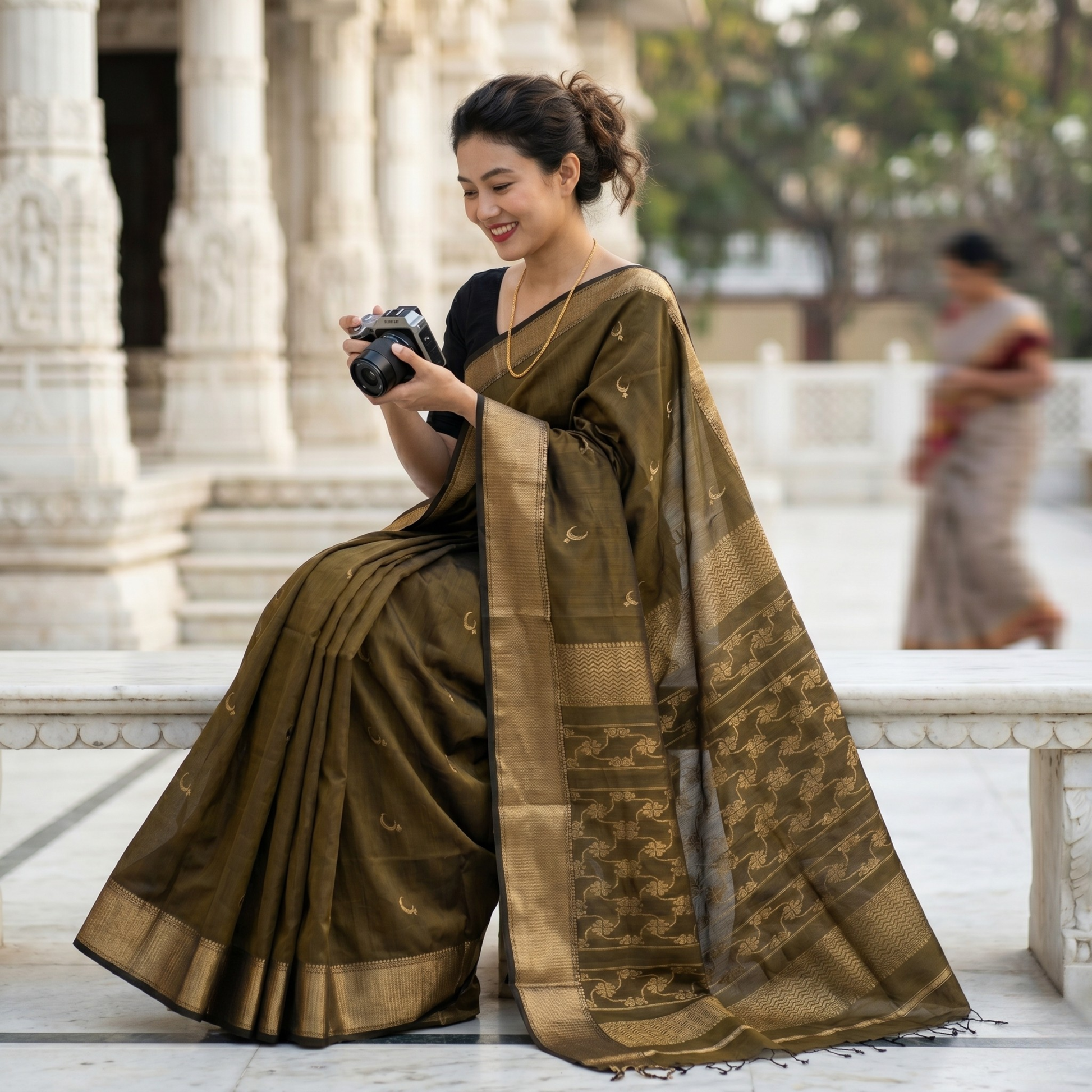 Deep Mustard Yellow Chandrakala Maheshwari Silk Cotton Saree