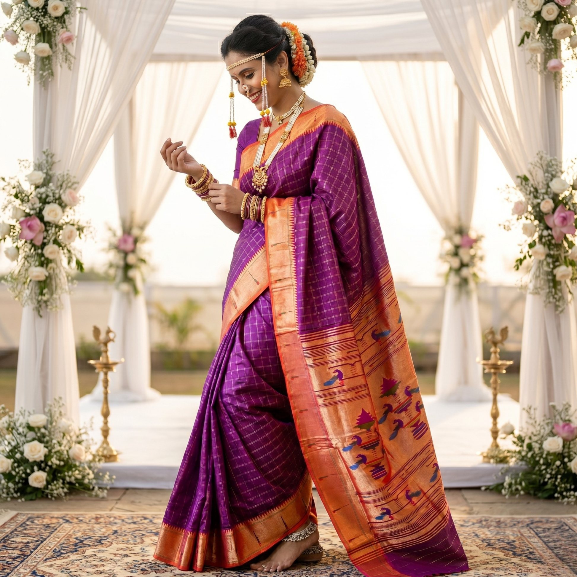 Magenta Muniya Paithani with Checks