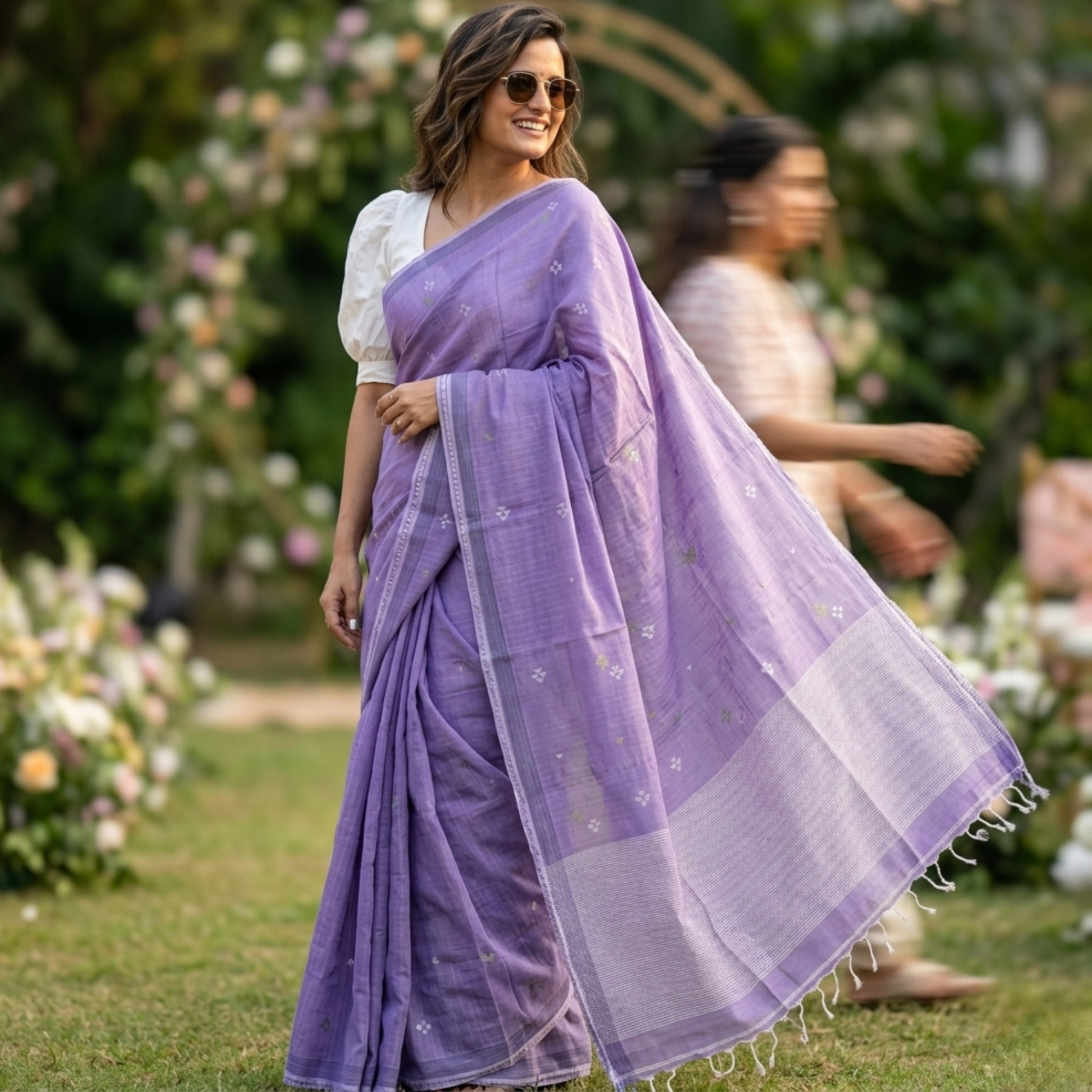 Handloom Purple Jamdani Saree with White Butti