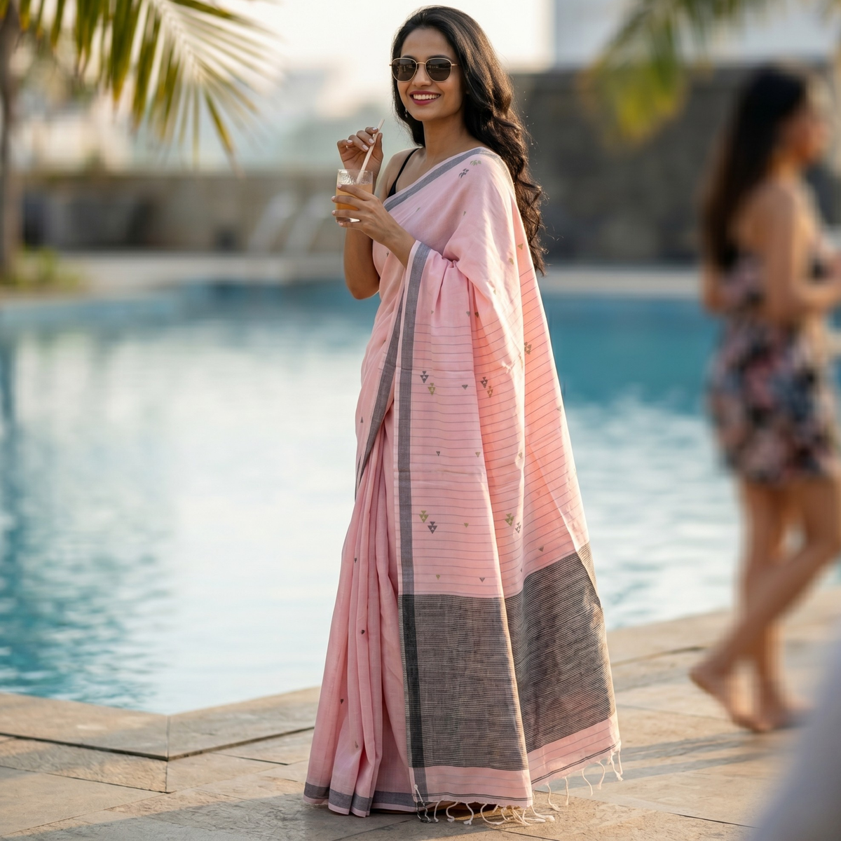 Handloom Baby Pink Jamdani Saree with Butti