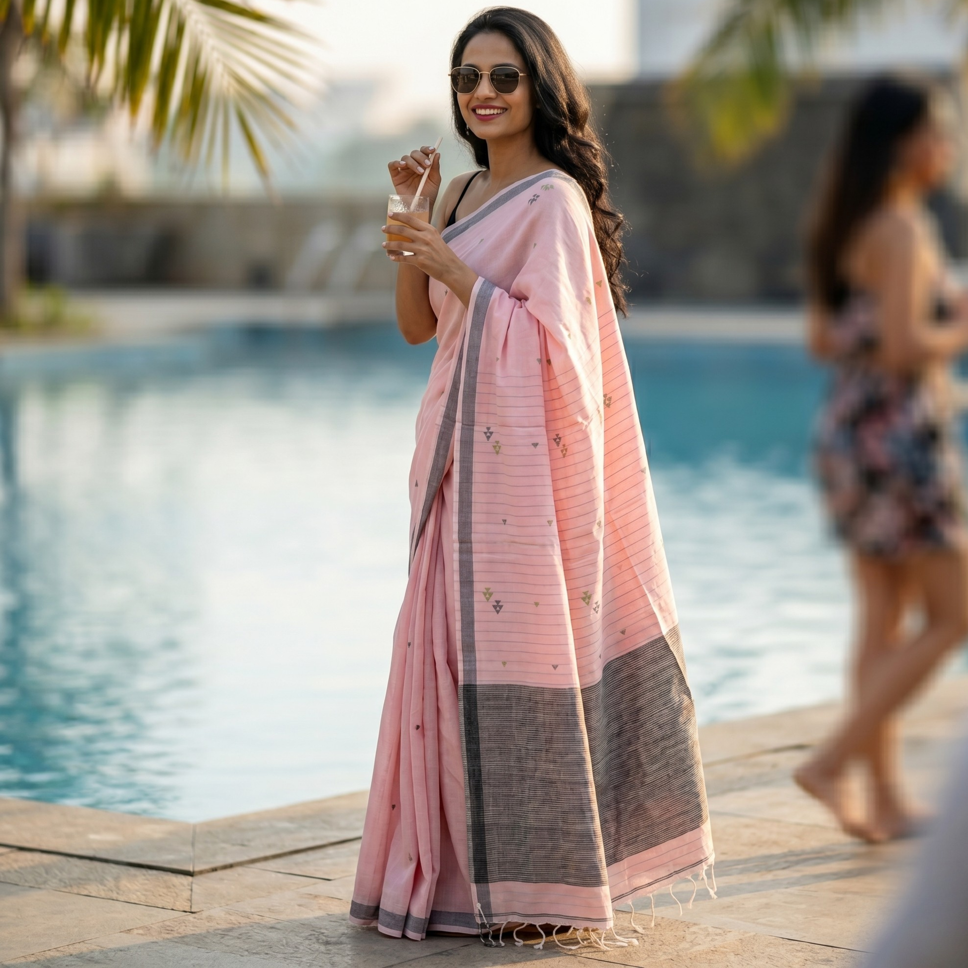 Handloom Baby Pink Jamdani Saree with Butti