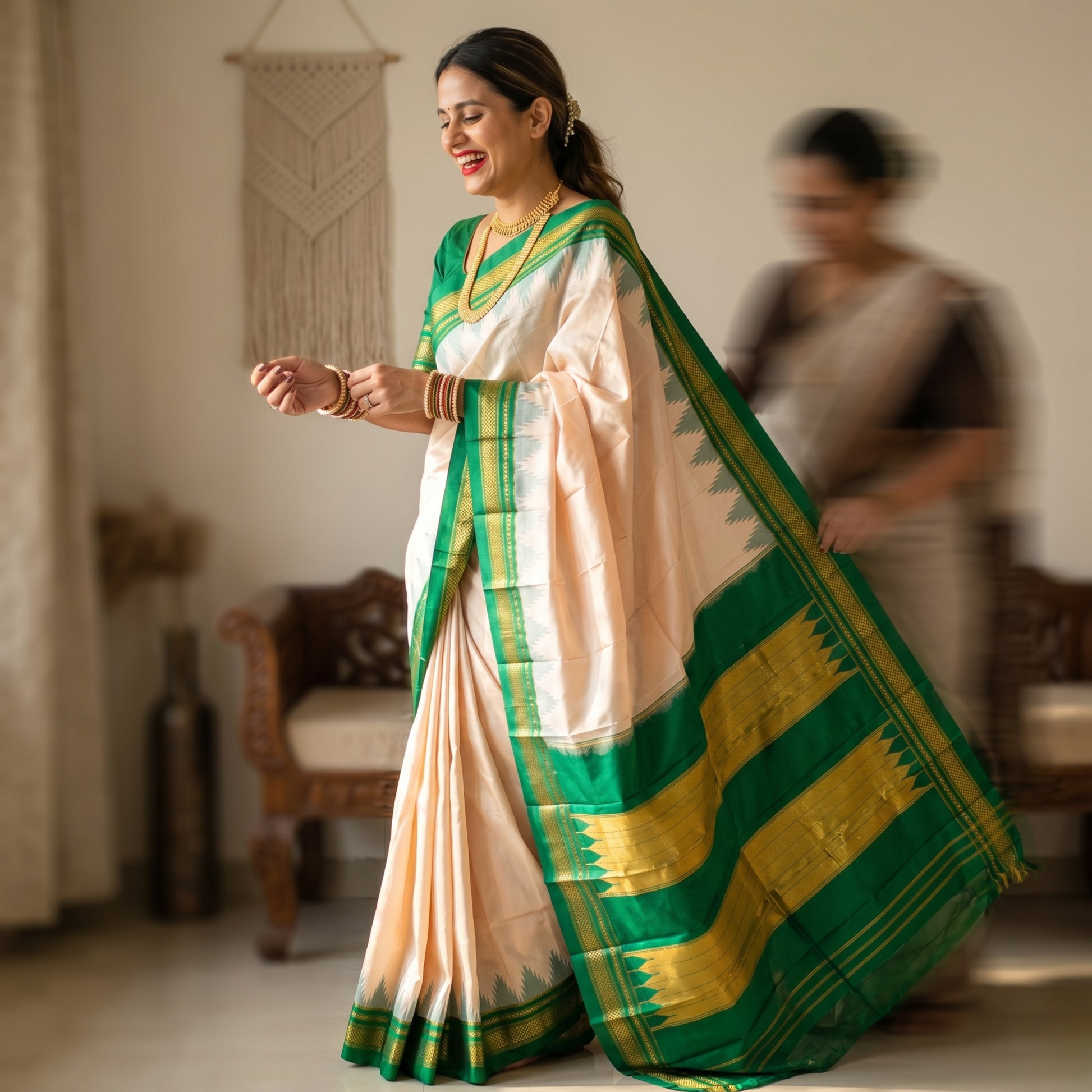 Pure Ilkal Peach Colour Silk Saree