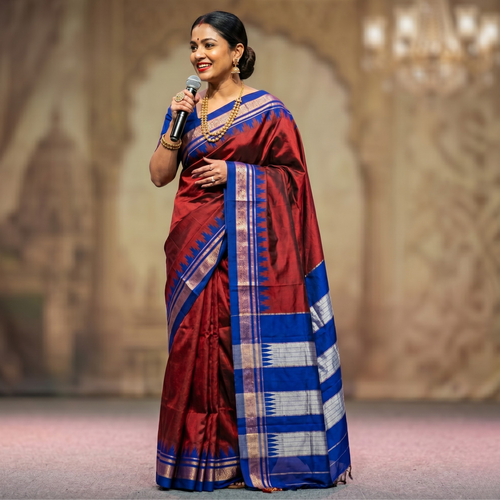 Pure Silk Maroon Ilkal Saree