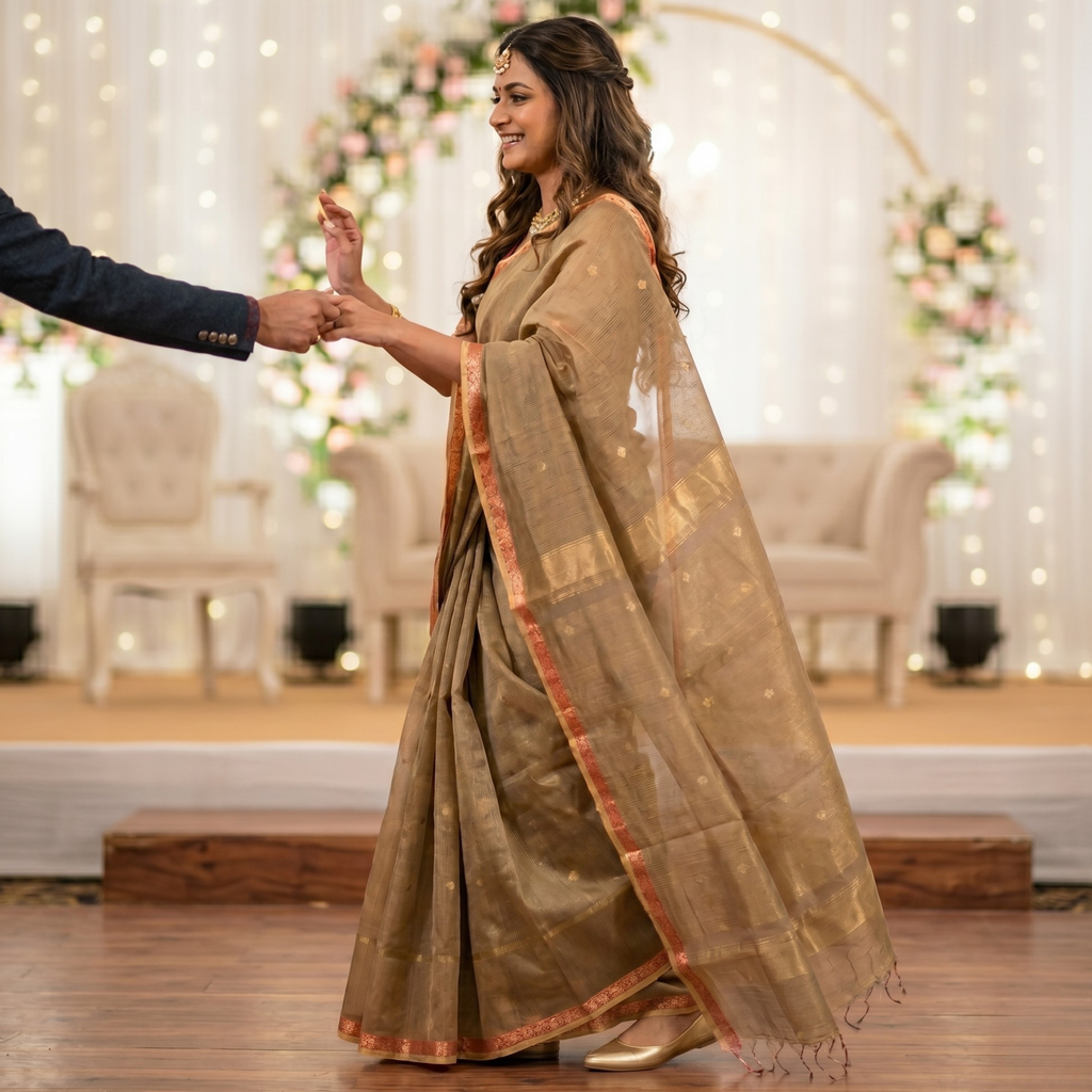 Maheshwari Golden Silk Tissue Saree