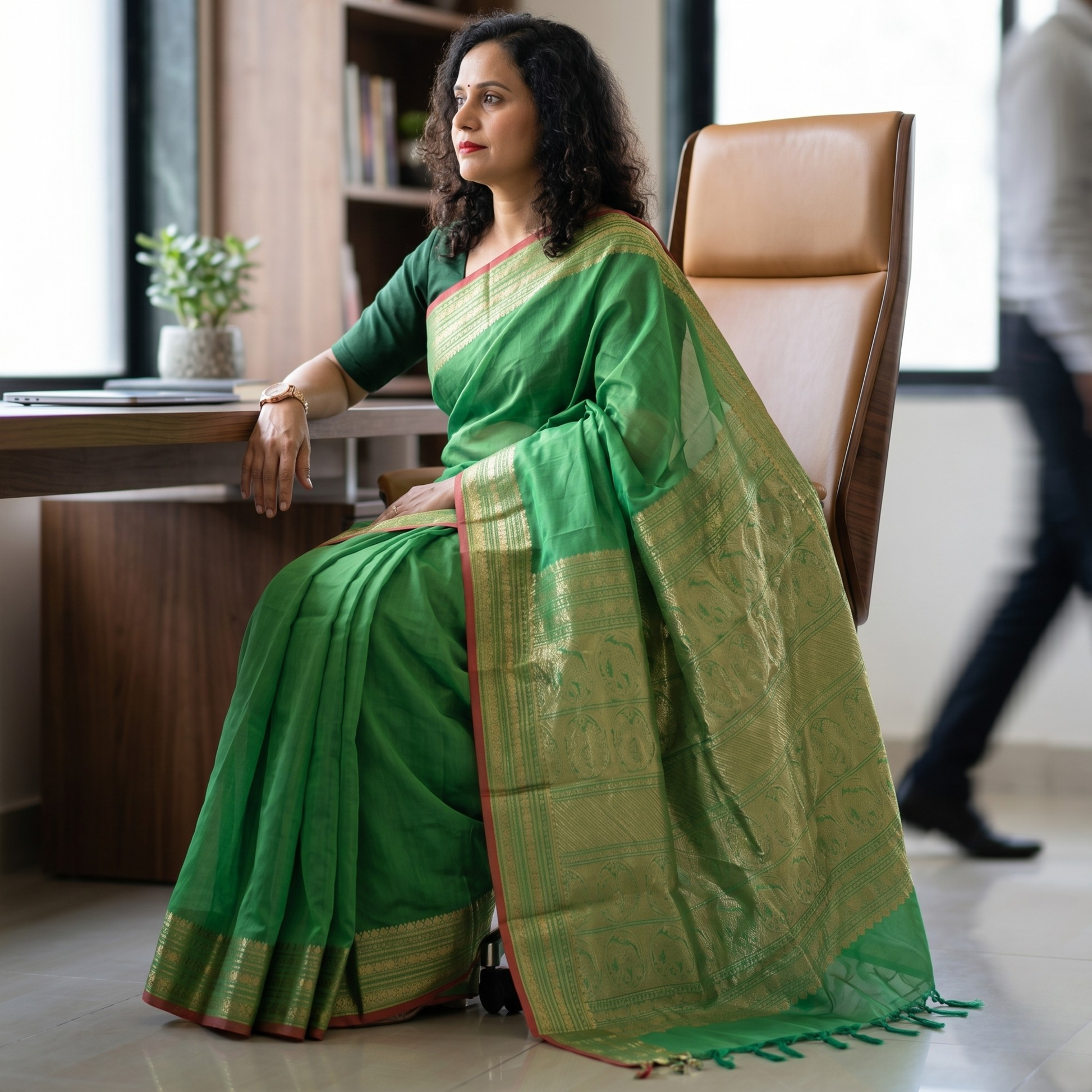Handloom Cotton Light Green Kanjivaram Saree