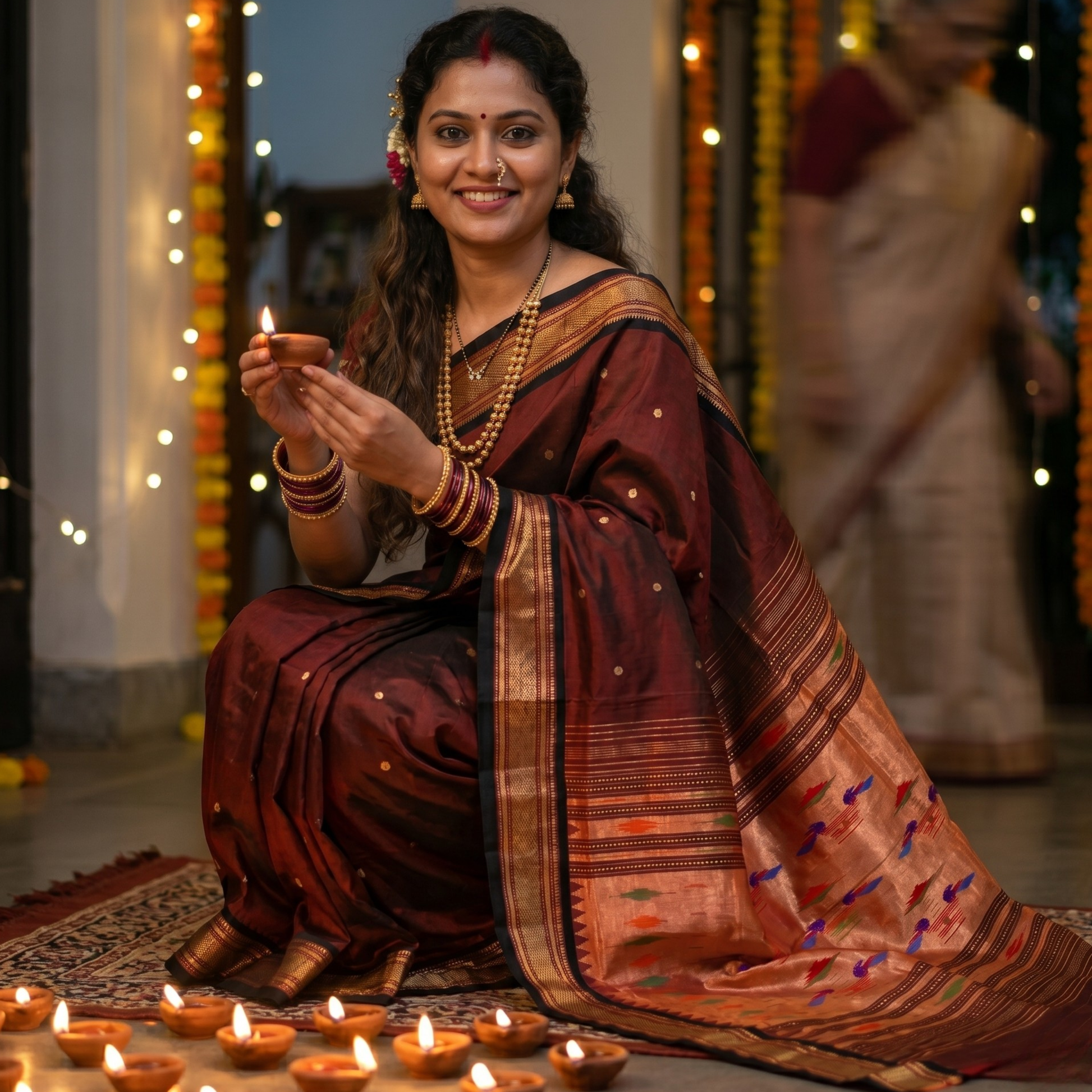 Pure Silk Brown Paithani Saree