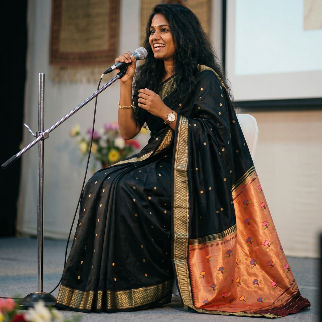Black Pure Silk Paithani Saree with Karnful Buttis & Asawali Pallu