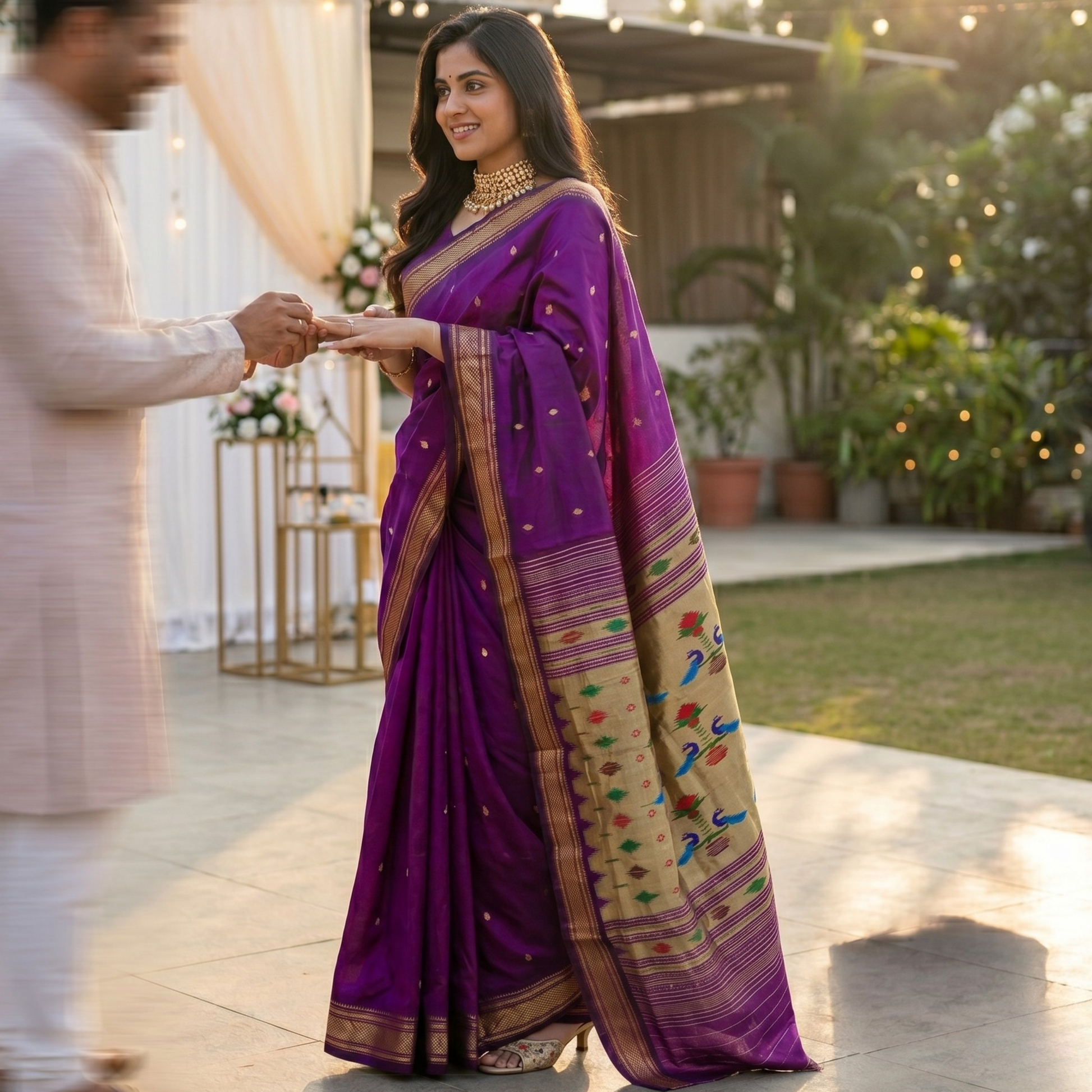 Purple Pure Silk Paithani Saree with 14 Peacock Double Padar
