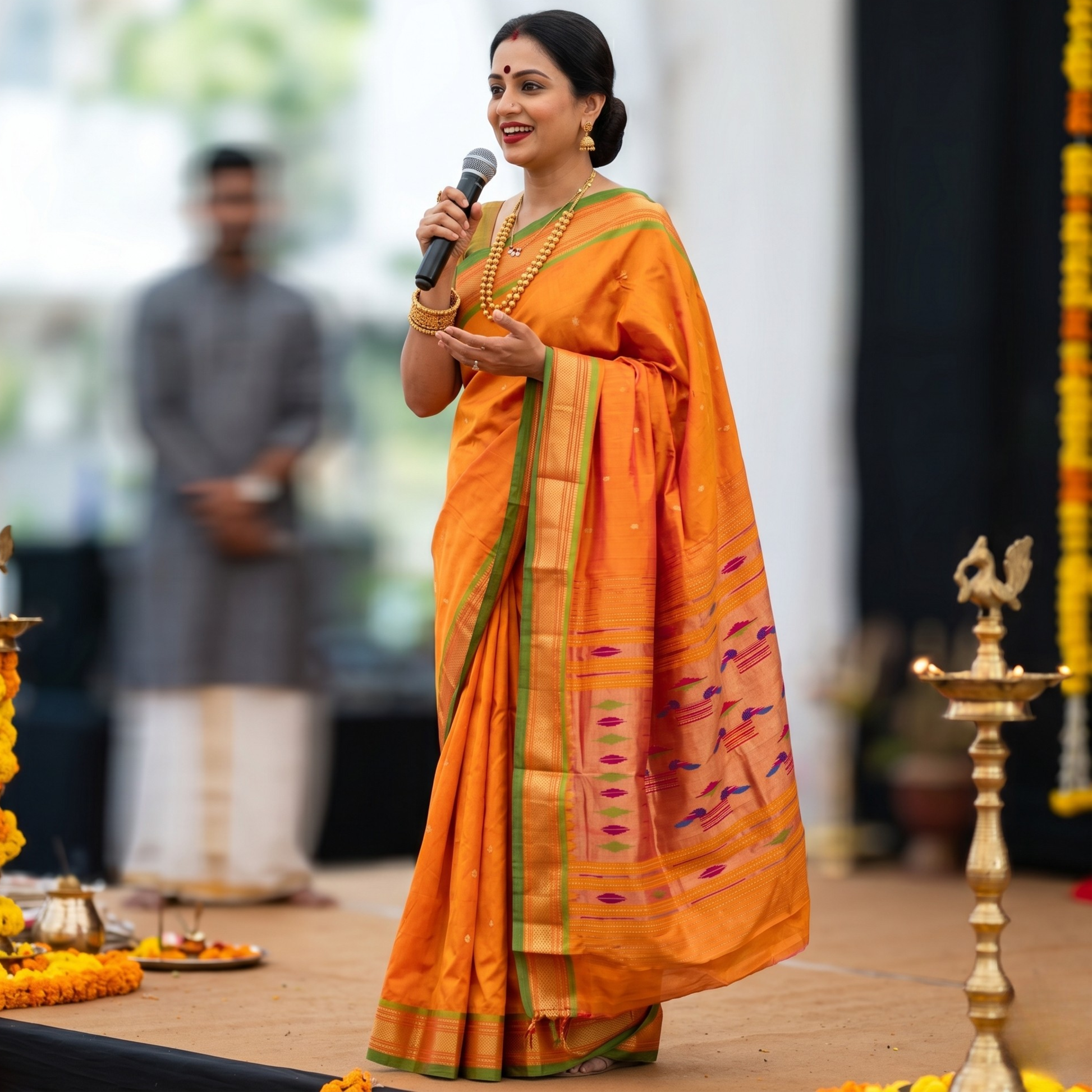 Mango Yellow Pure Silk Paithani Saree with 14 Peacock Double Padar Pallu