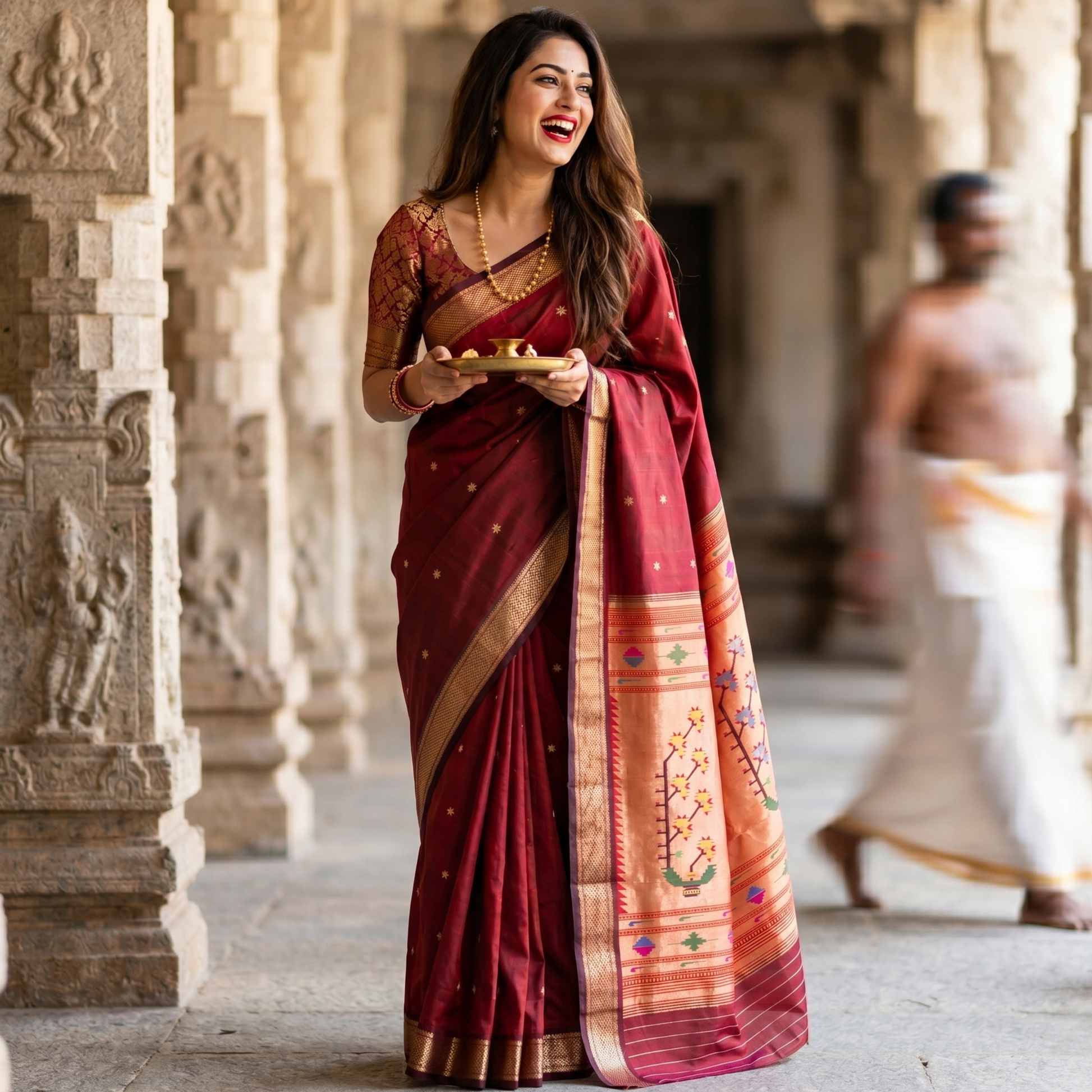 Red Pure Silk Paithani Saree with Intricate Asawali Pallu
