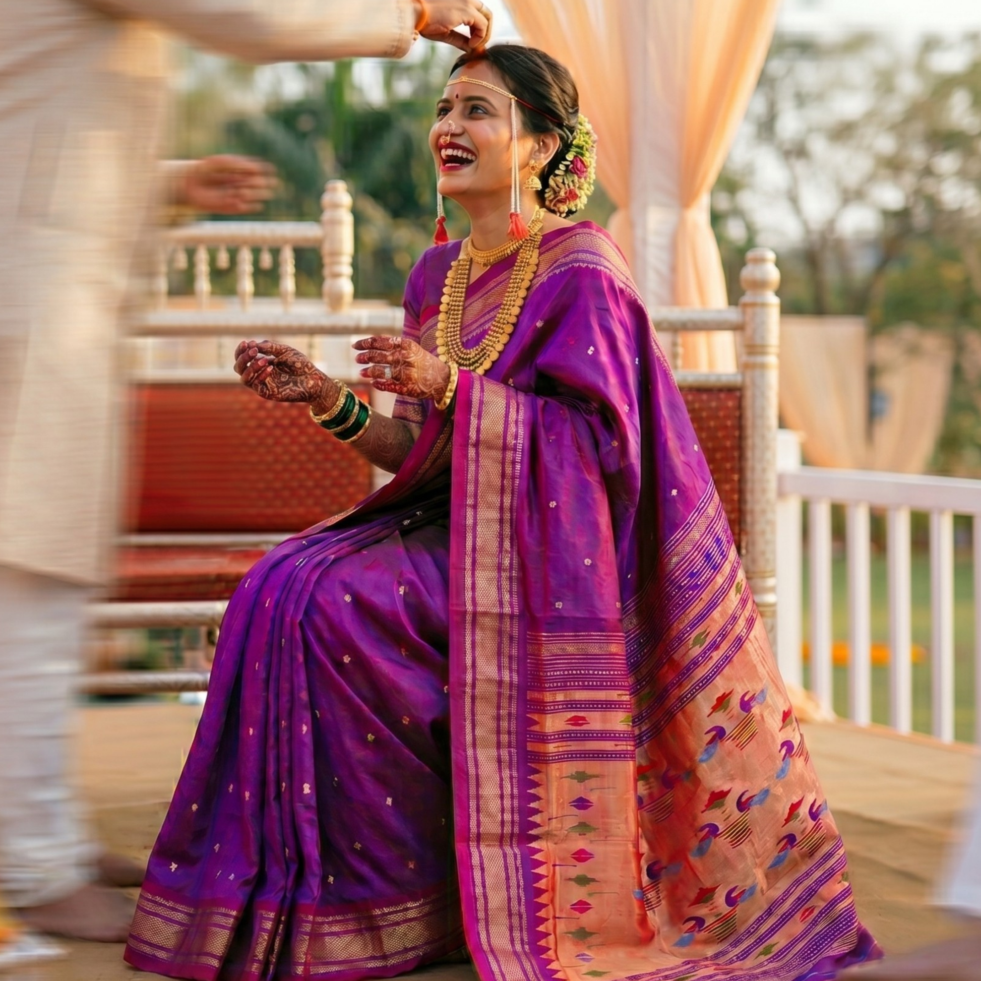 Purple Dhoop Chaav Pure Silk Paithani Saree with14 Peacock Double Padar Pallu