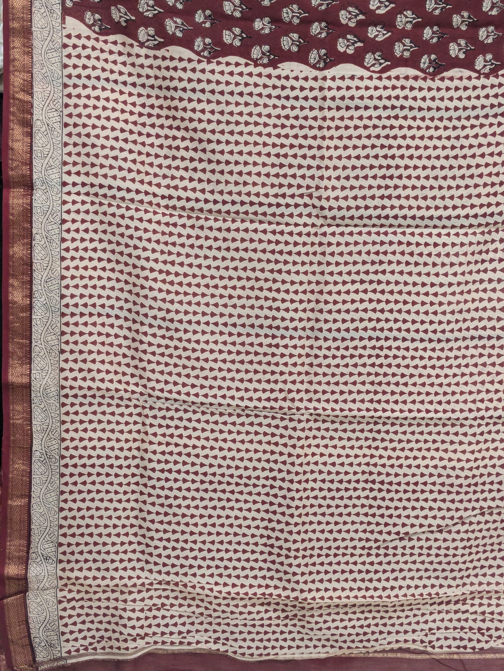 Maheshwari Maroon Handloom Bagh Handblock Print Saree