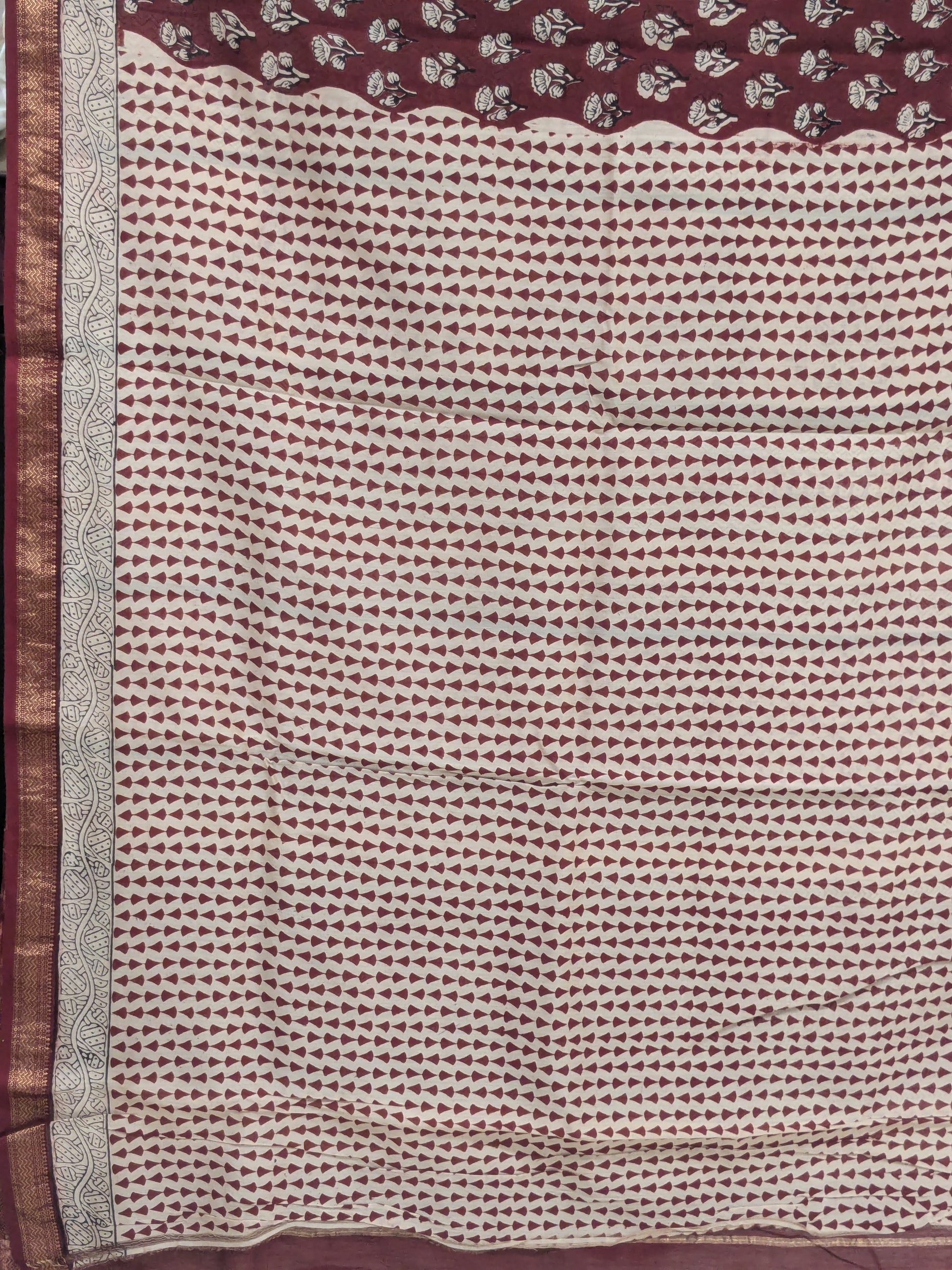 Maheshwari Maroon Handloom Bagh Handblock Print Saree