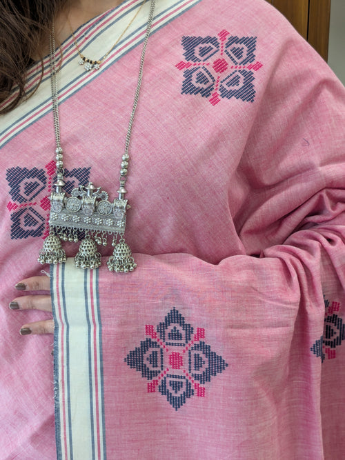 Bawan Butti Light Pink Cotton Saree