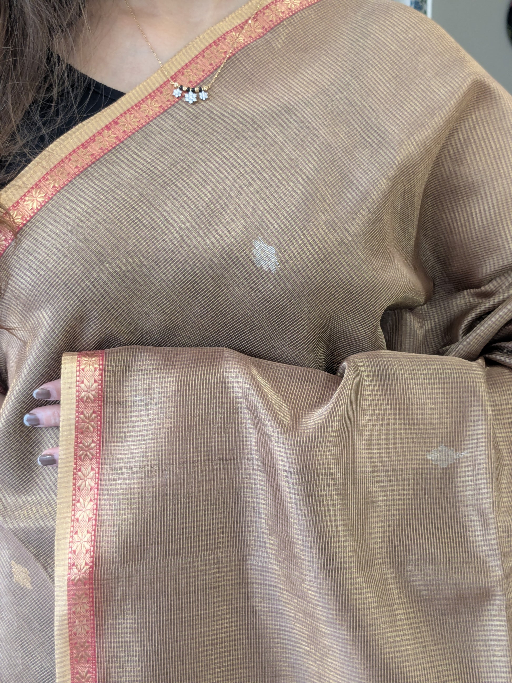 Maheshwari Beige Silk Tissue Saree