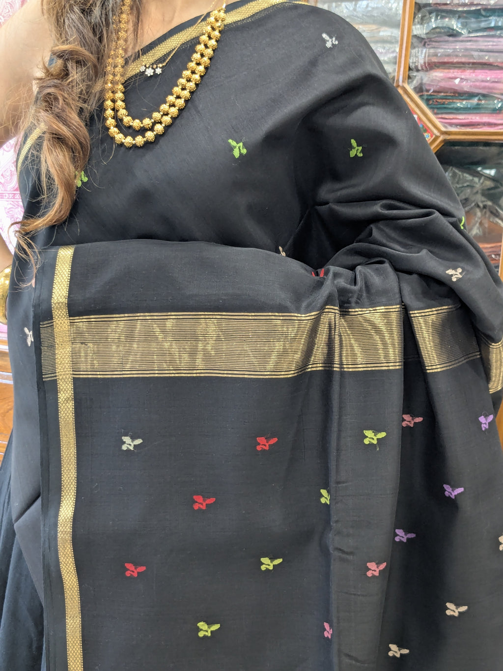 Maheshwari Handloom Silk Cotton Black Sari