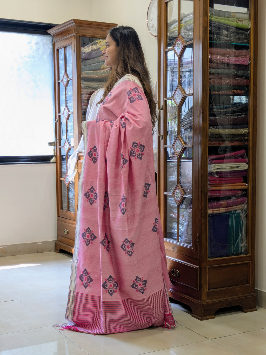 Bawan Butti Light Pink Cotton Saree