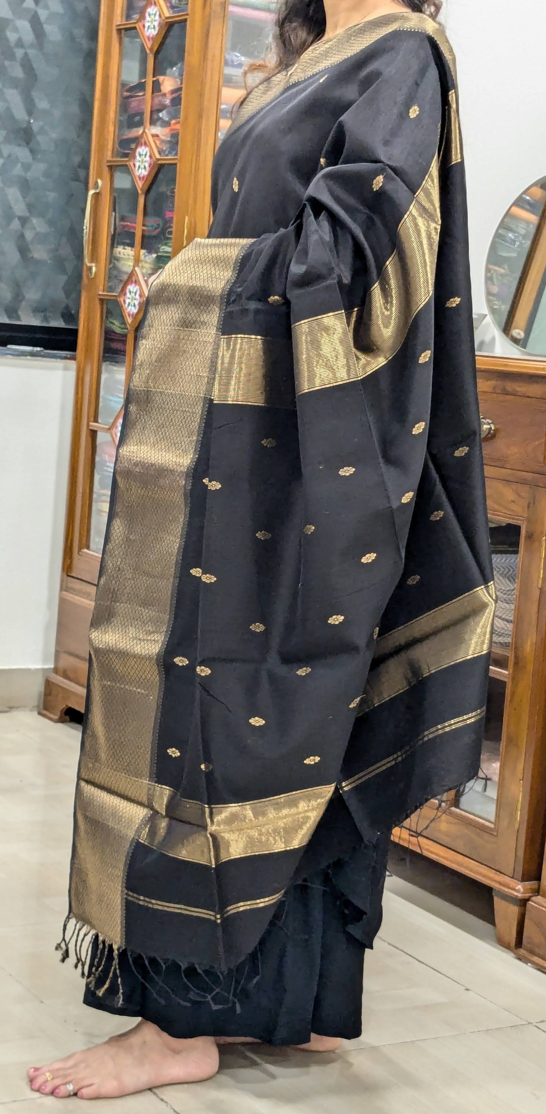 Maheshwari Handloom Black Silk Cotton Saree