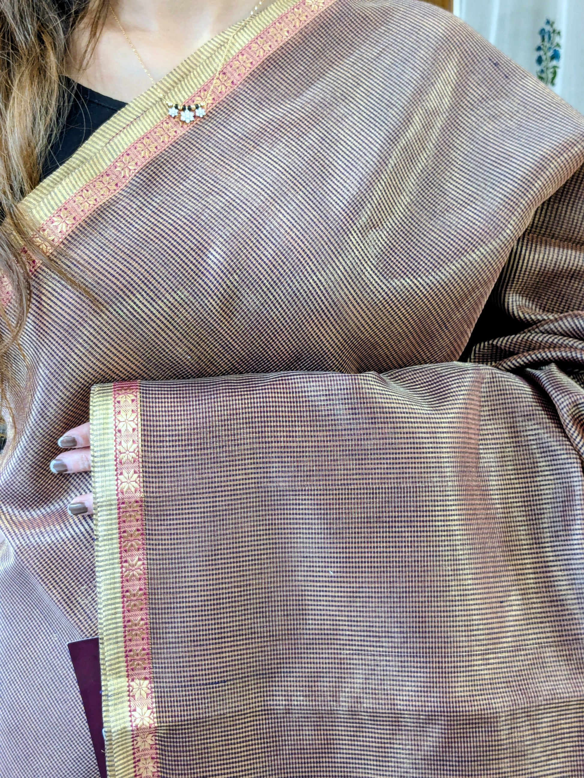 Maheshwari Black Tissue Silk Saree