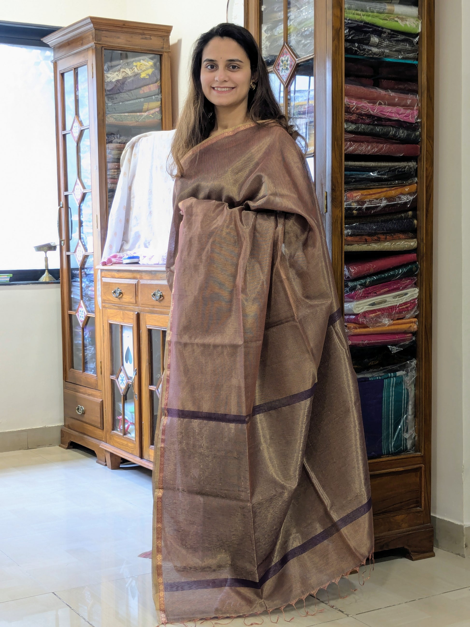 Maheshwari Black Tissue Silk Saree