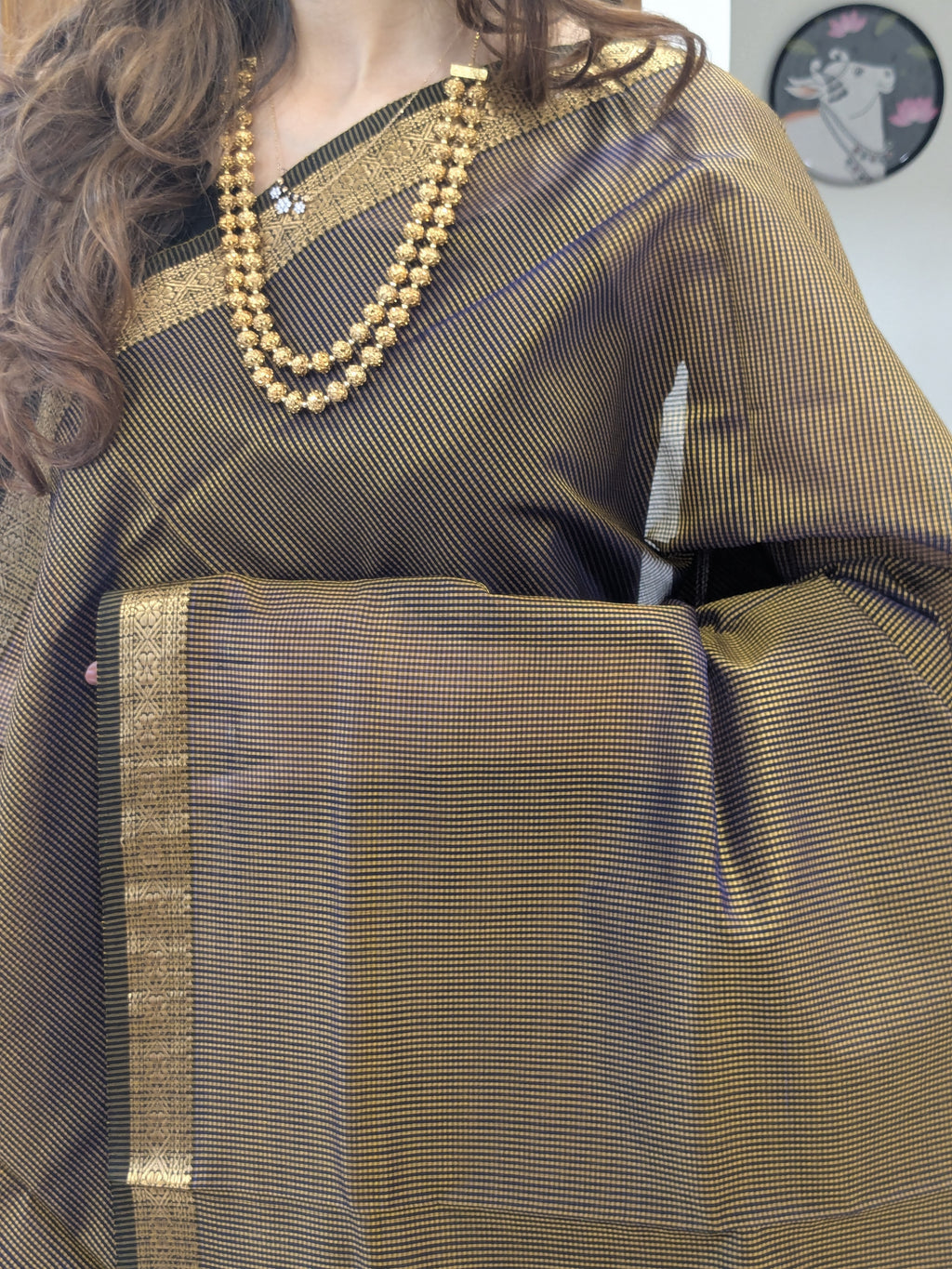 Garbh Reshmi Black and Golden Maheshwari Saree