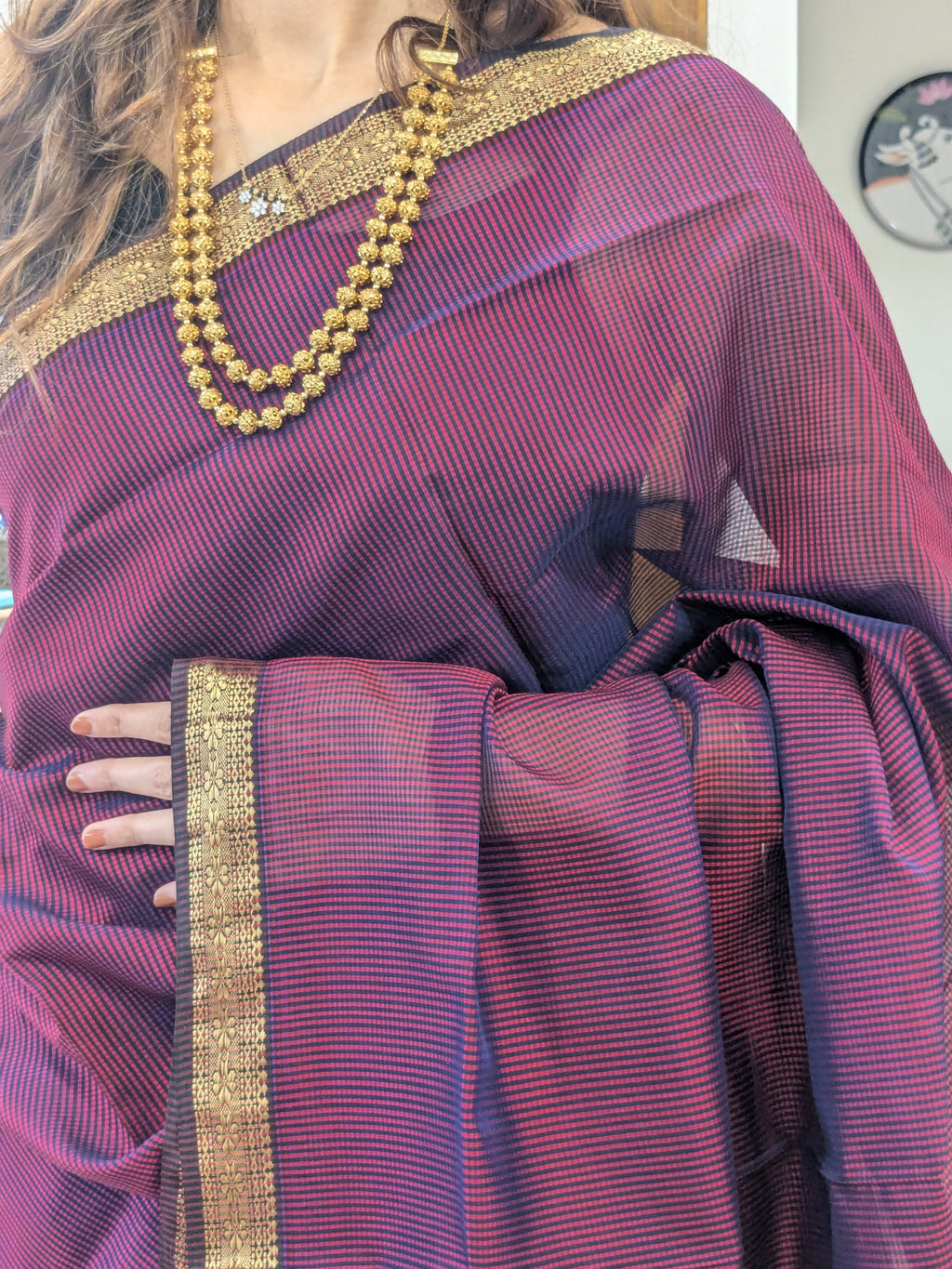 Garbh Reshmi Red and Black Maheshwari Saree