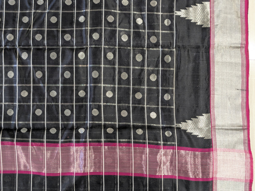 Handloom Black Chanderi Checks Saree