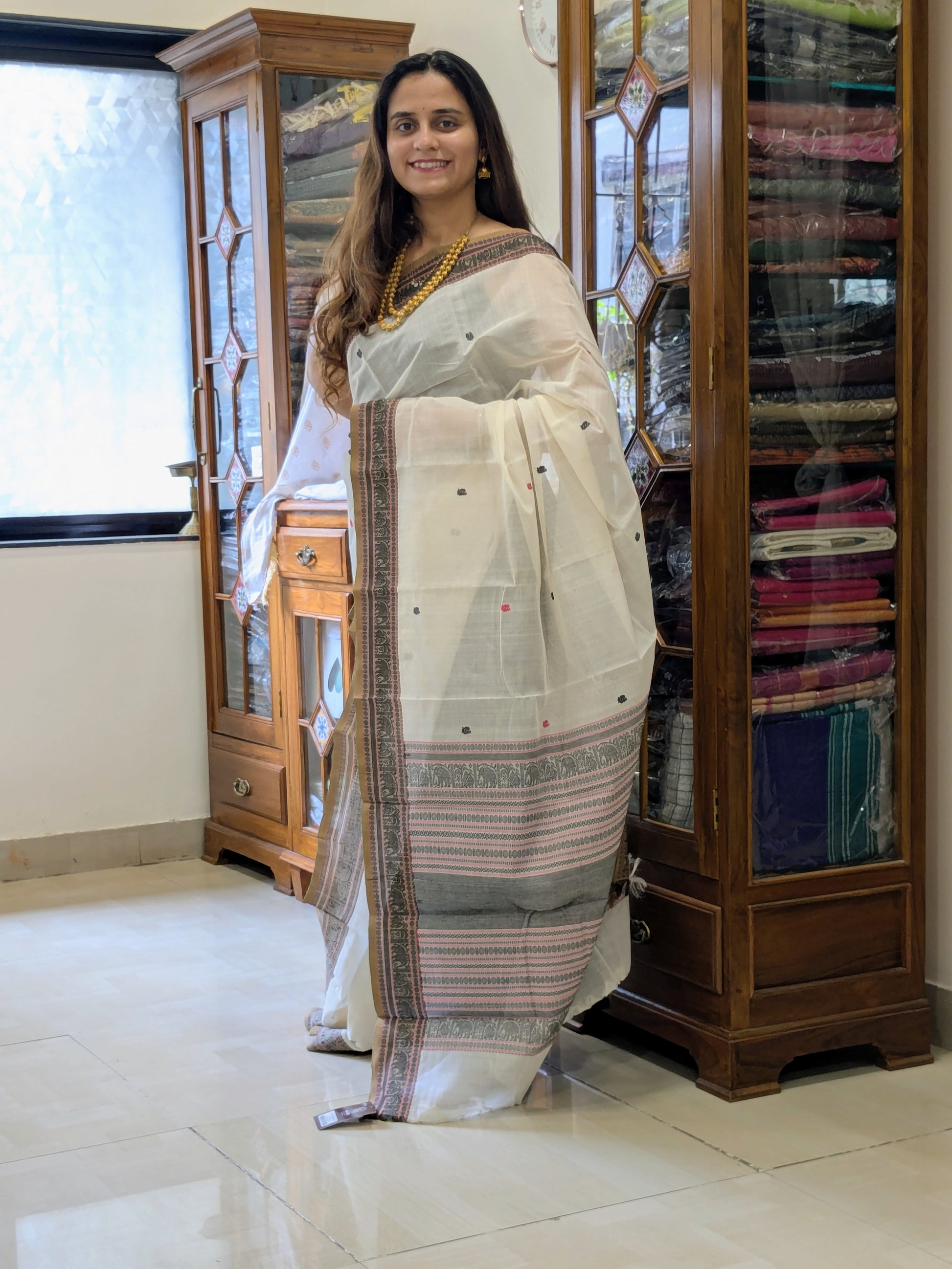 Cotton White Kanjivaram Saree
