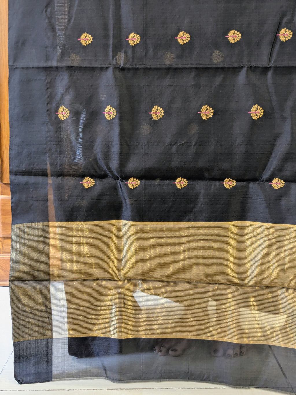 Handloom Black Chanderi Silk Saree
