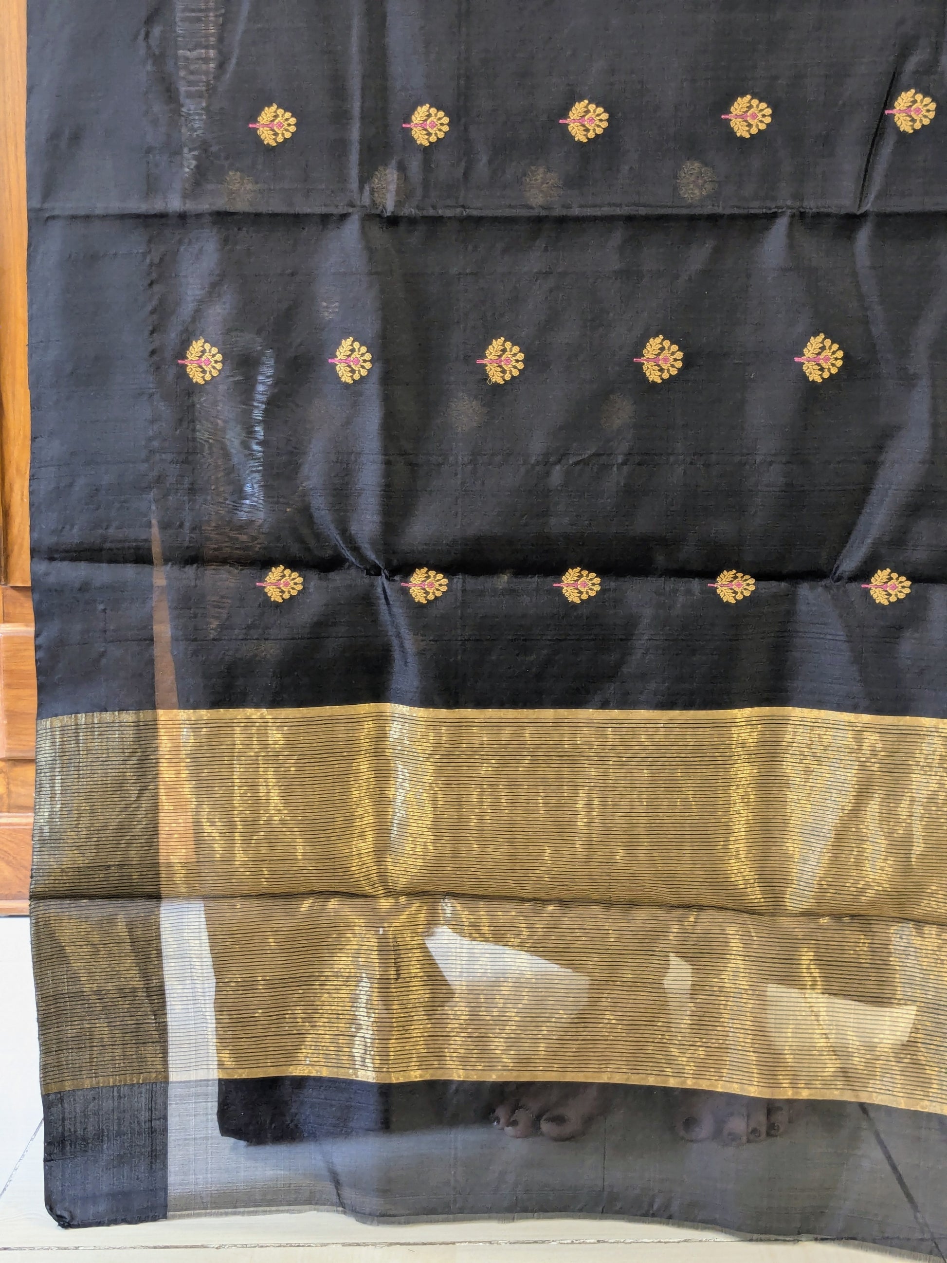 Handloom Black Chanderi Silk Saree