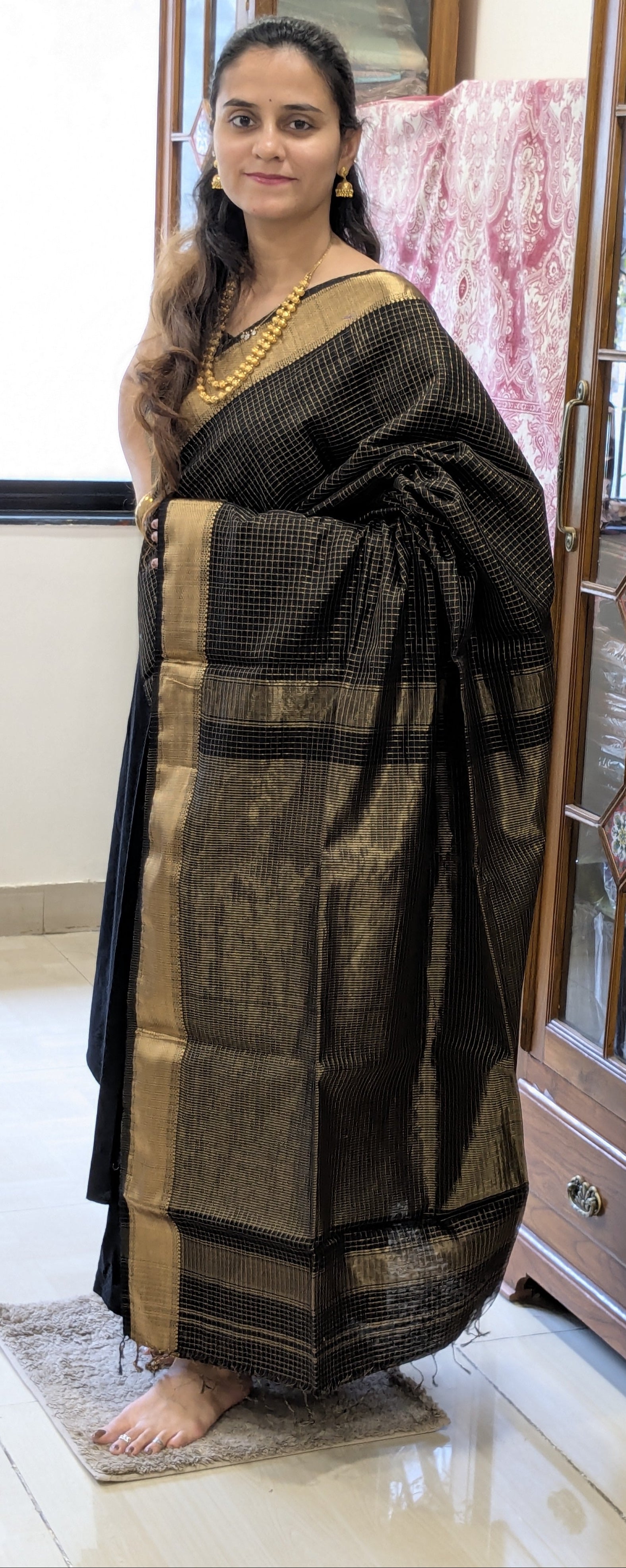Maheshwari Handloom Black Zari Saree