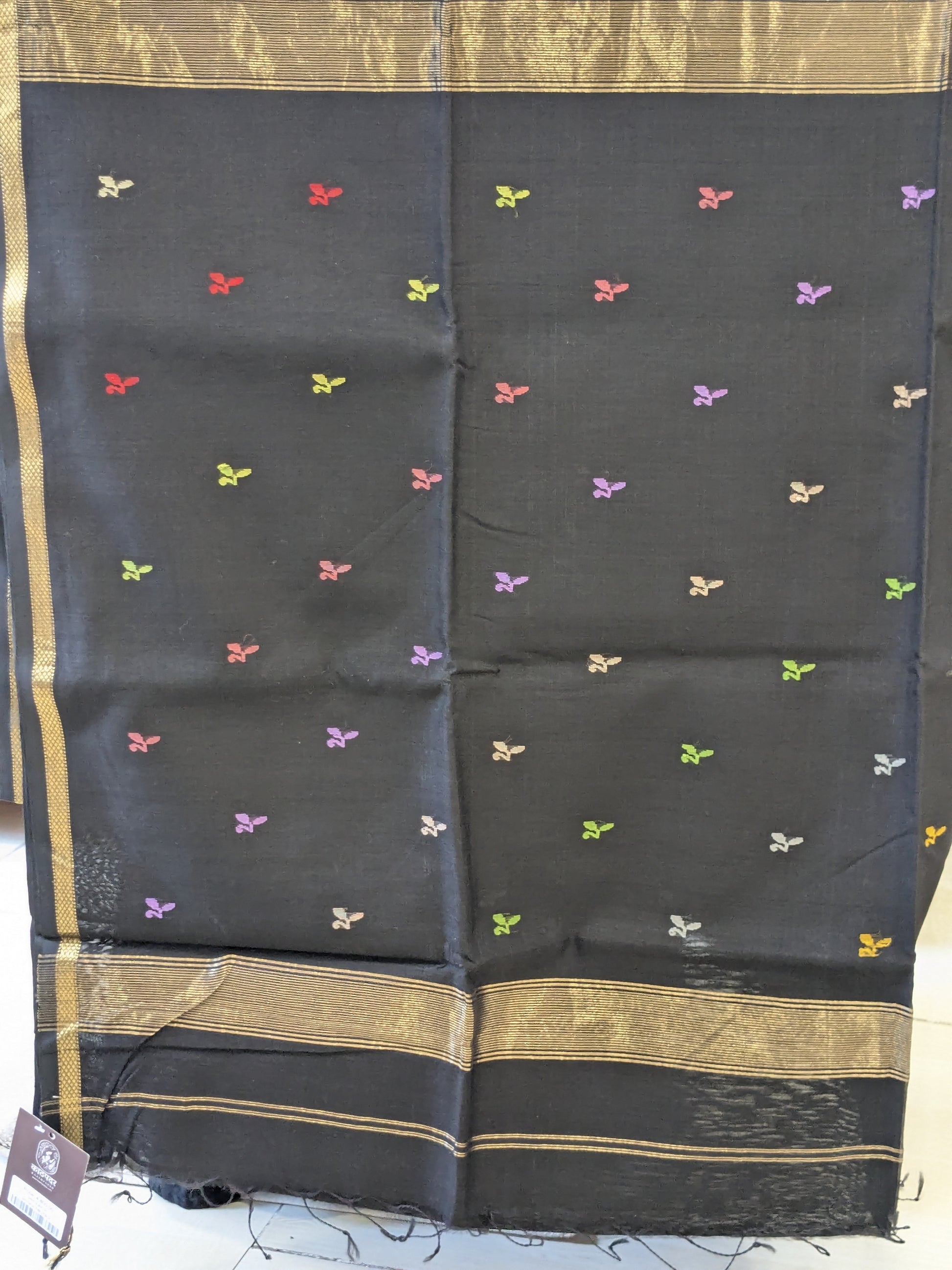 Maheshwari Handloom Silk Cotton Black Sari