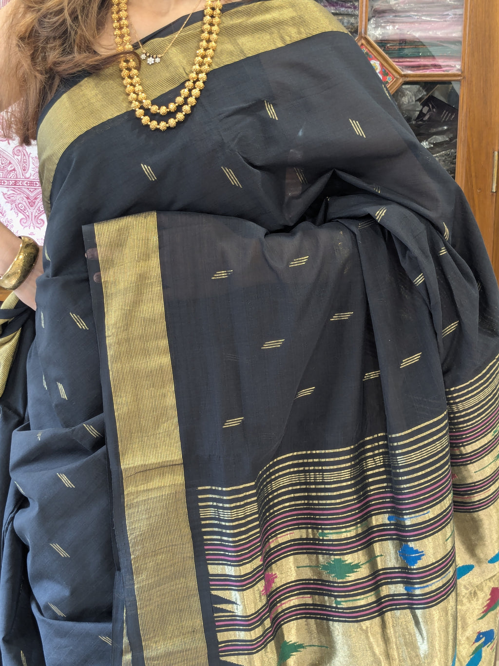 Black Pure Cotton Paithani Saree