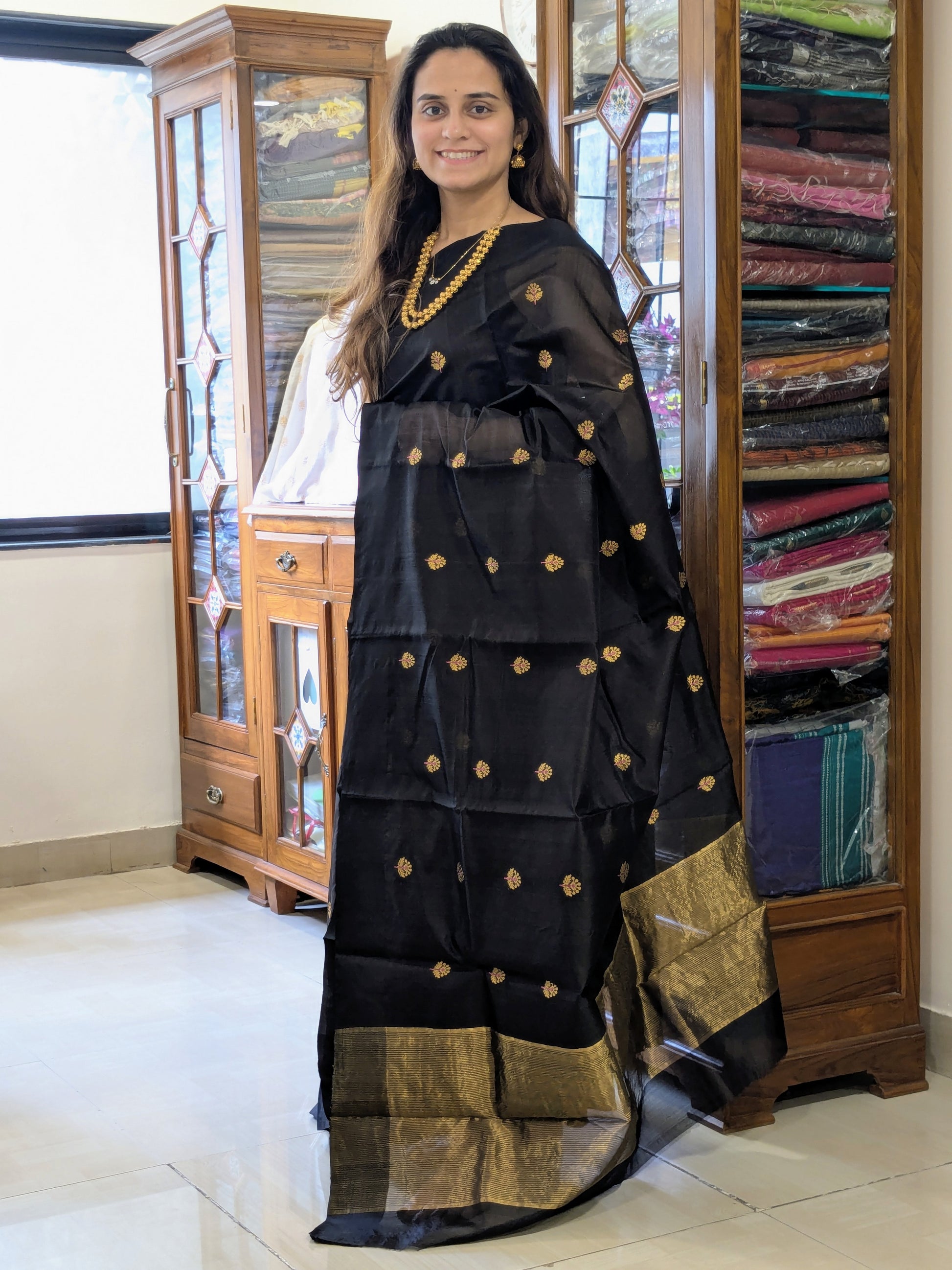 Handloom Black Chanderi Silk Saree