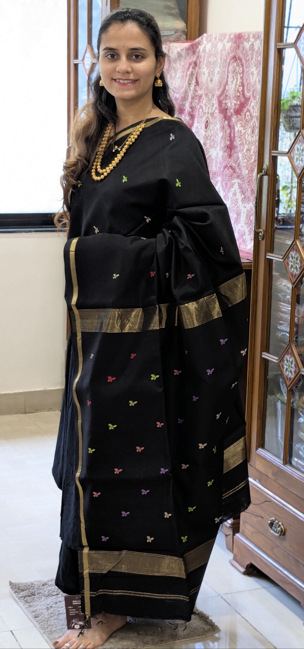 Maheshwari Handloom Silk Cotton Black Sari