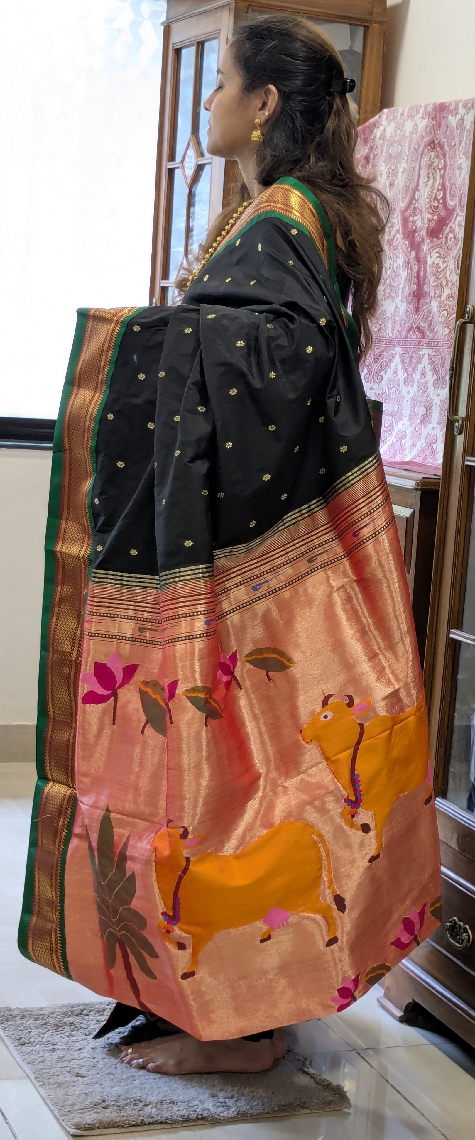 Black Paithani Pichwai Silk Saree