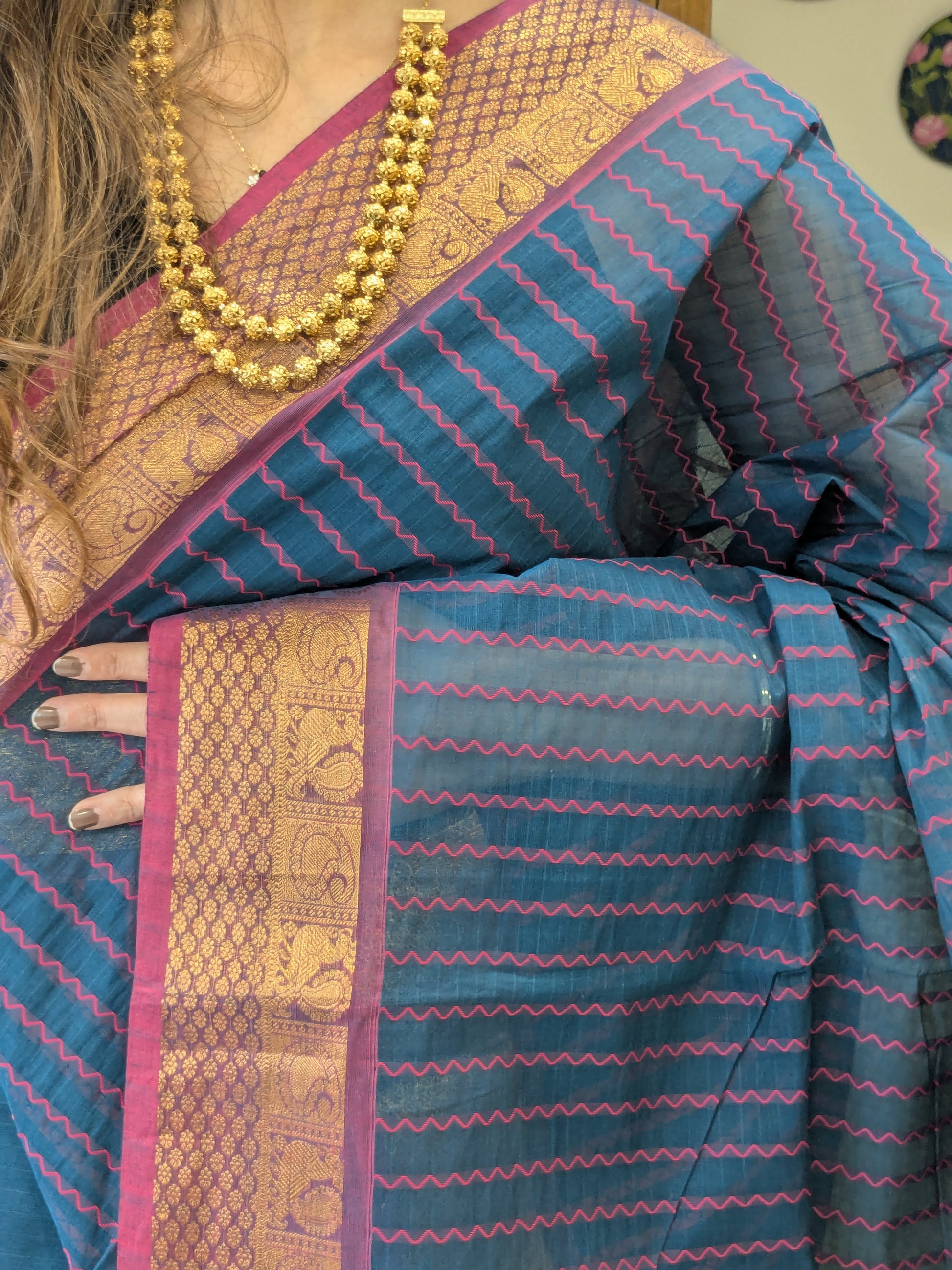 Cotton Royal Blue Kanchipuram Saree
