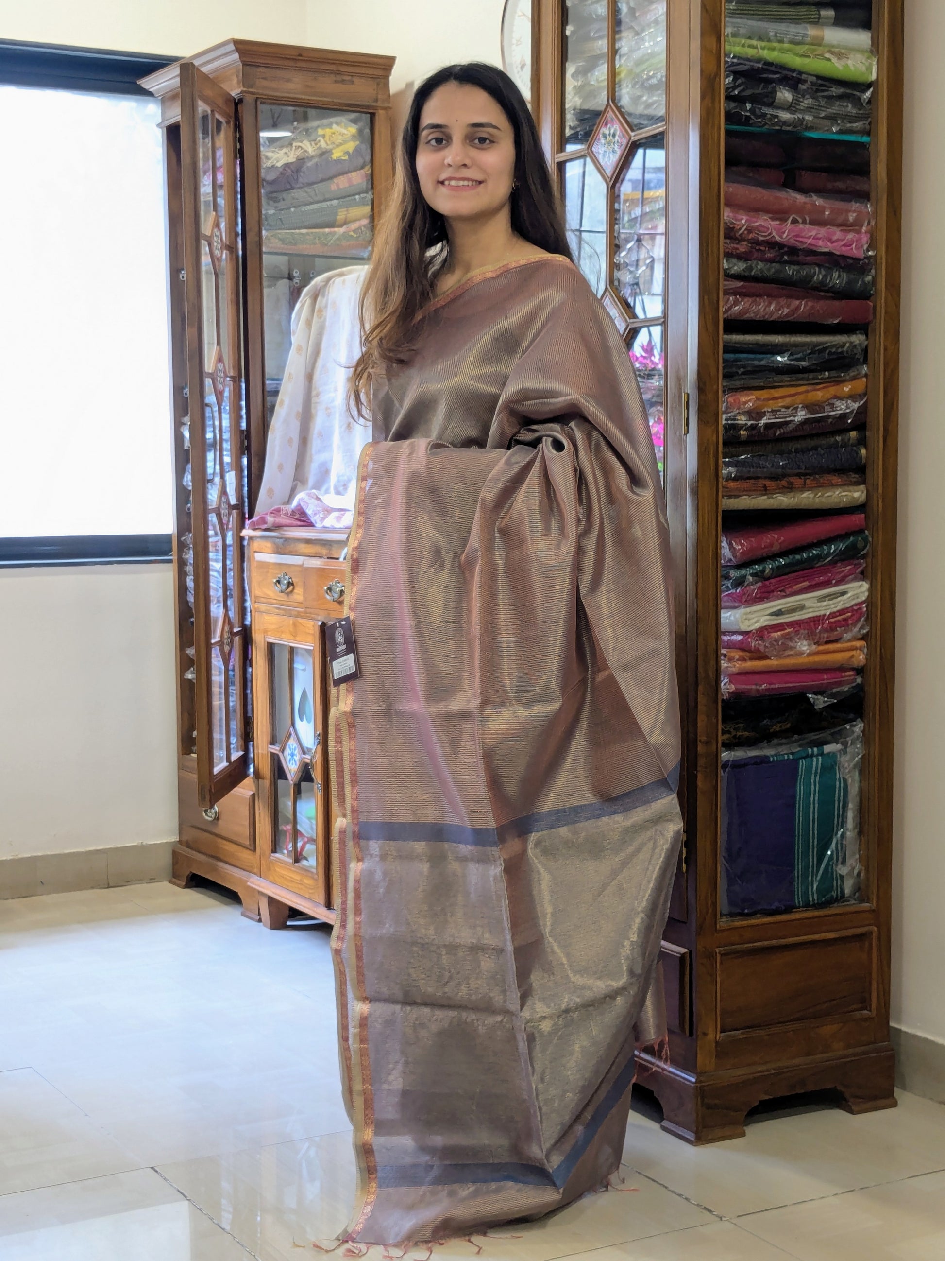 Maheshwari Blue Tissue Silk Saree