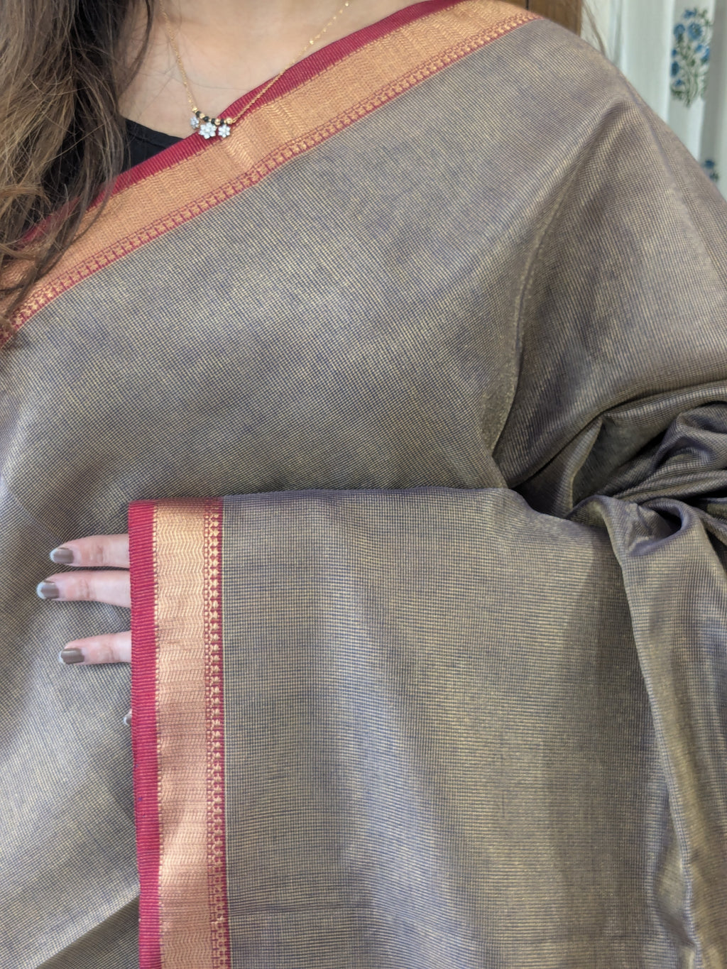 Blue Maheshwari Handloom Tissue Silk Saree