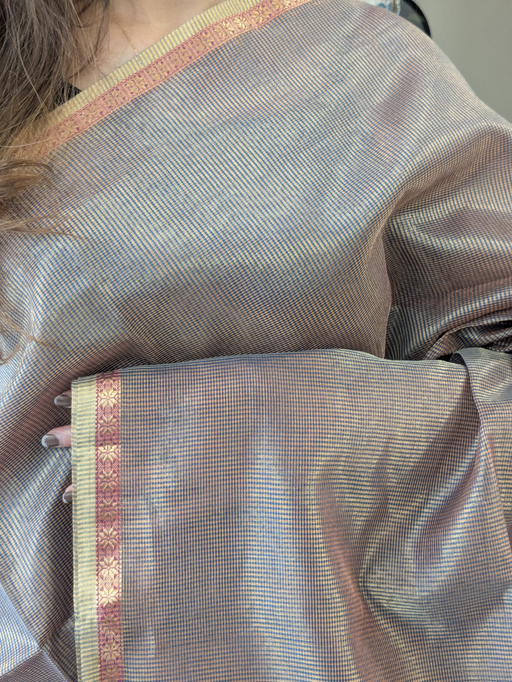 Maheshwari Blue Tissue Silk Saree