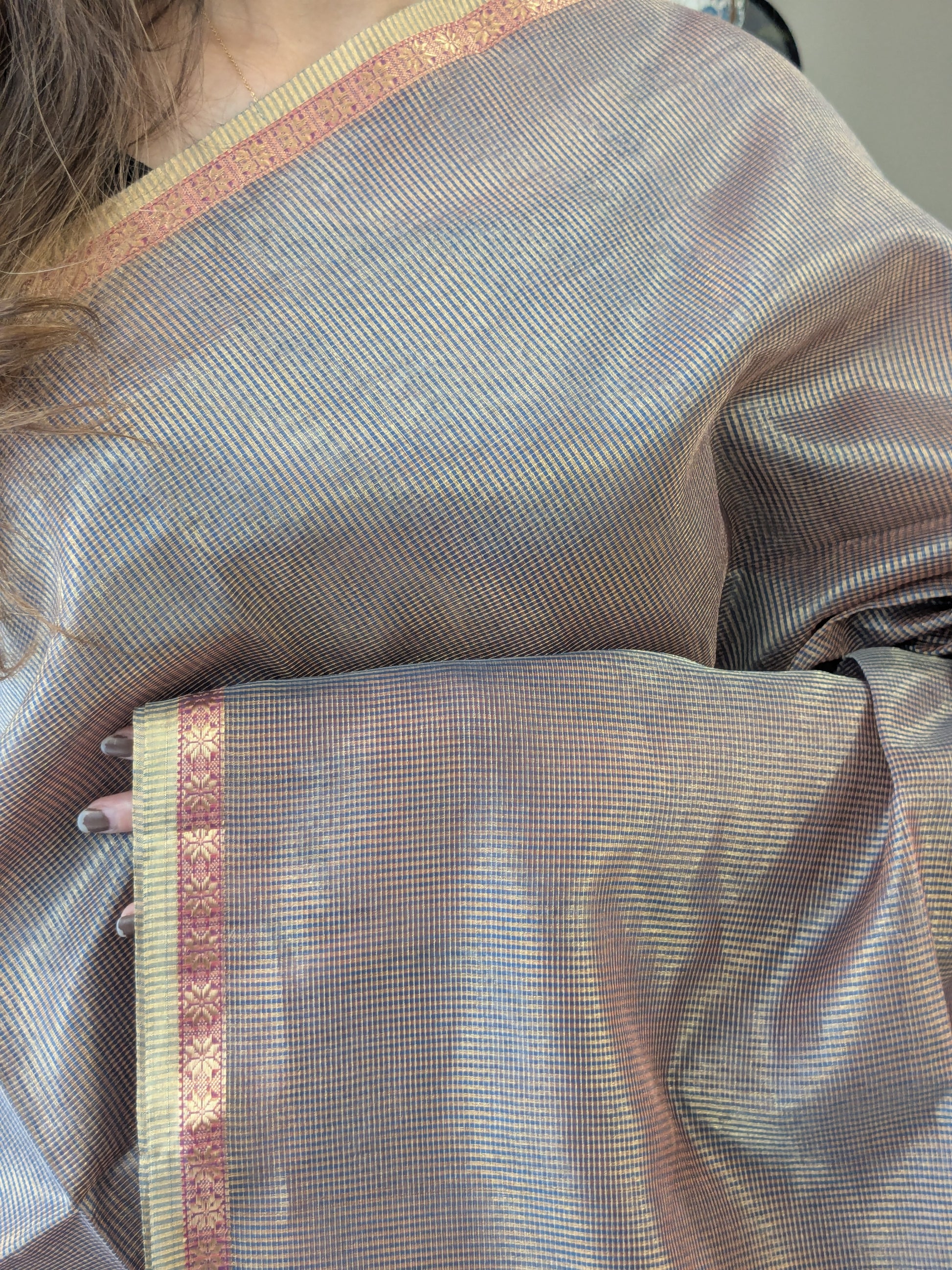 Maheshwari Blue Tissue Silk Saree