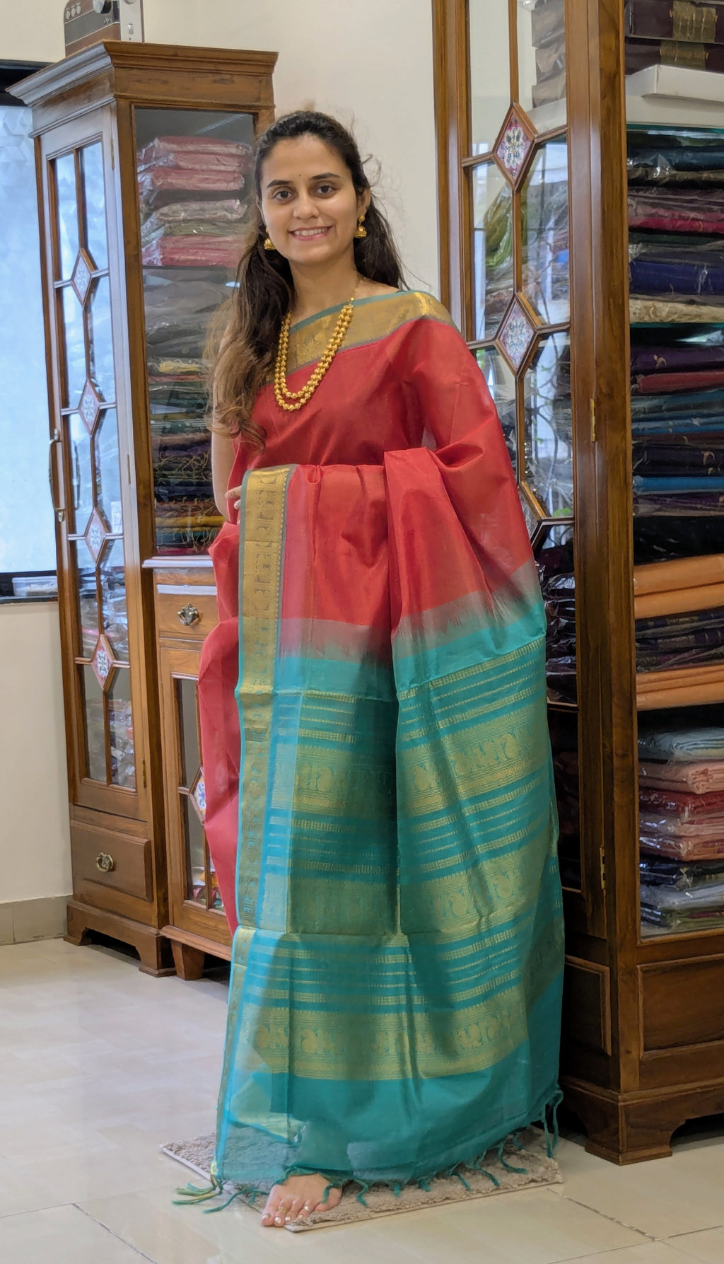 Silk Cotton Red Kanjivaram Saree