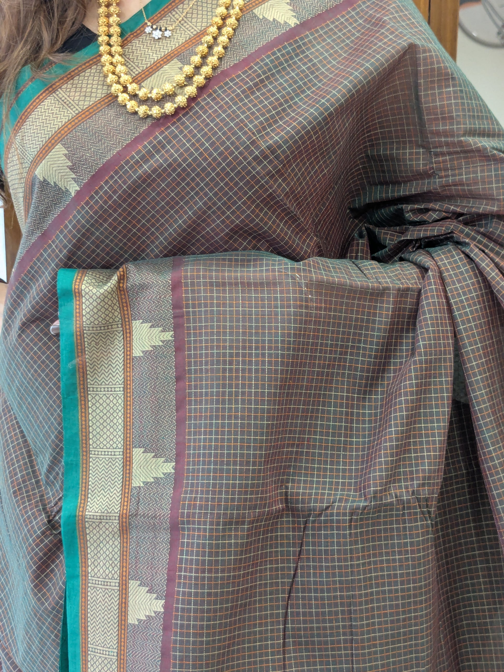 Handloom Cotton Brown Kanjeevaram Saree