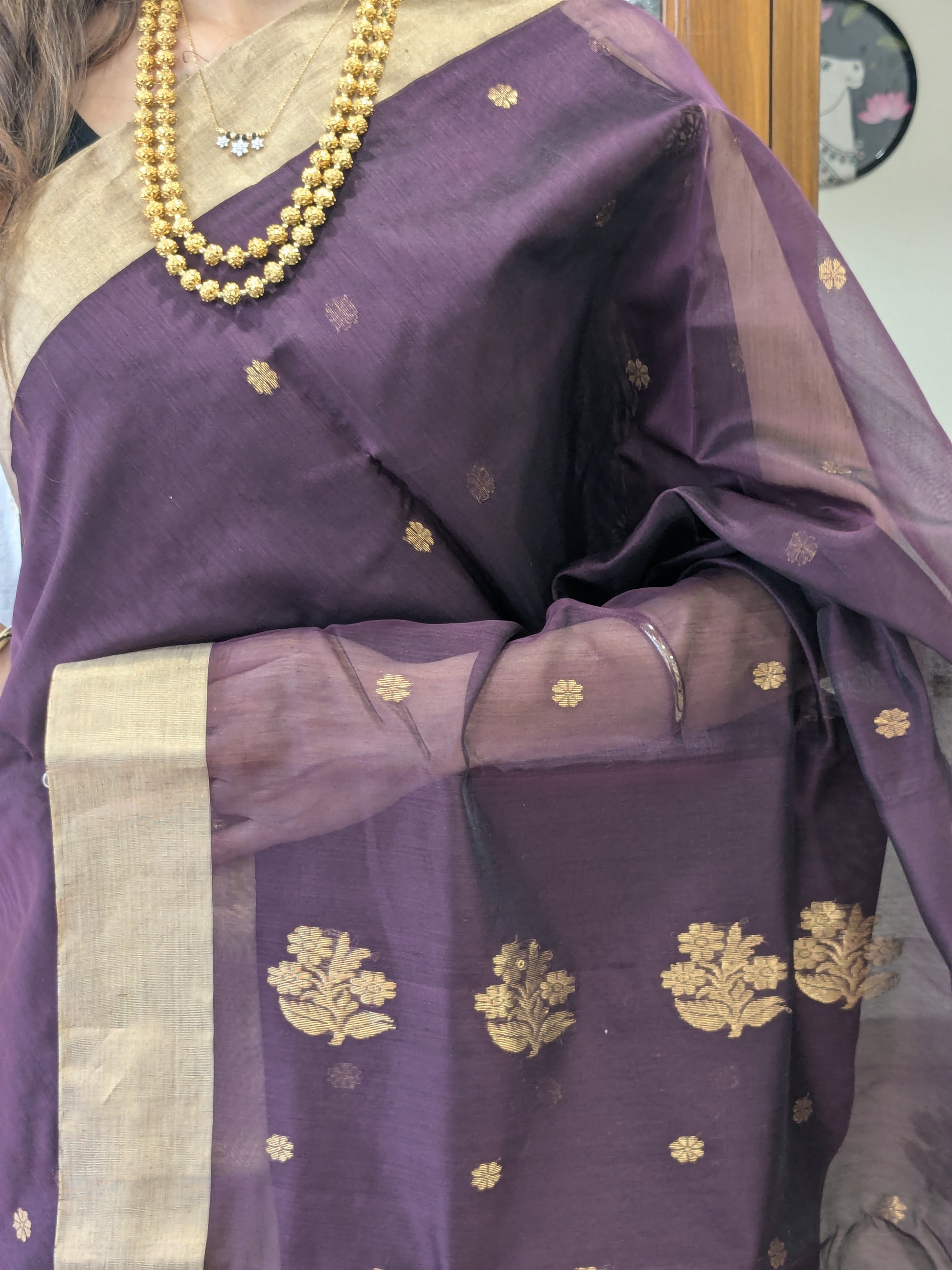 Brown Chanderi Cotton Silk Saree