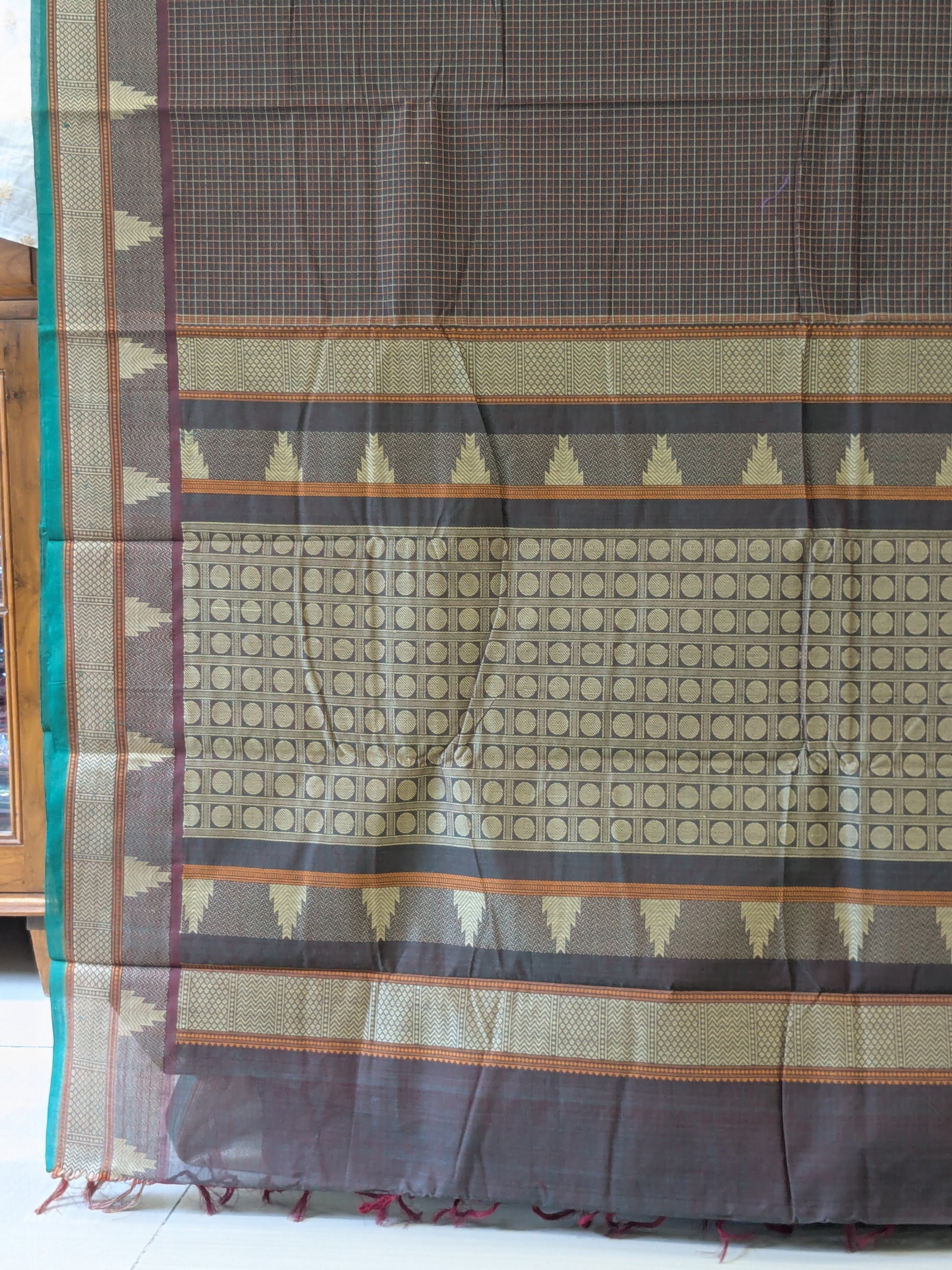 Handloom Cotton Brown Kanjeevaram Saree