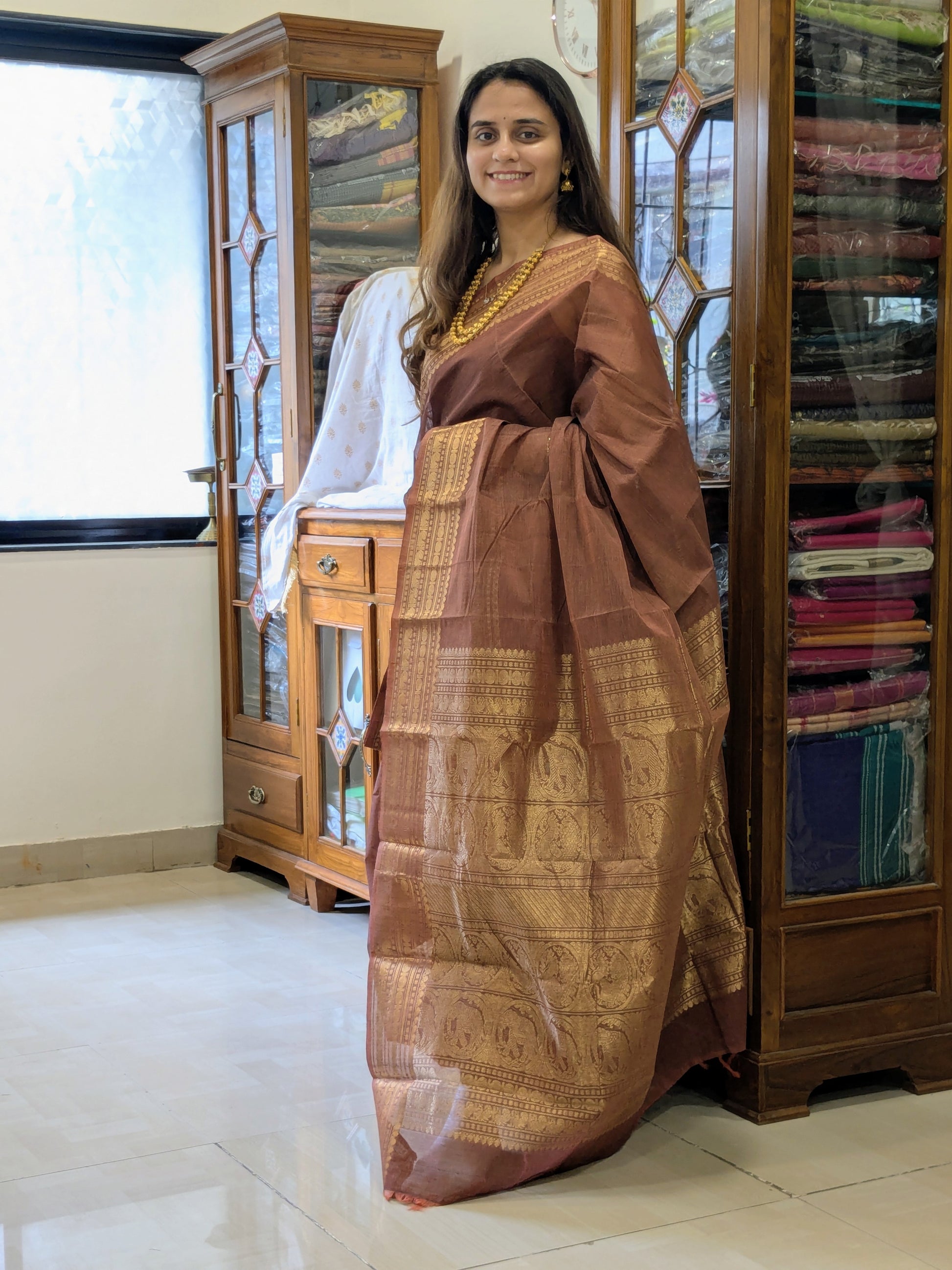 Cotton Brown Kanjivaram Saree