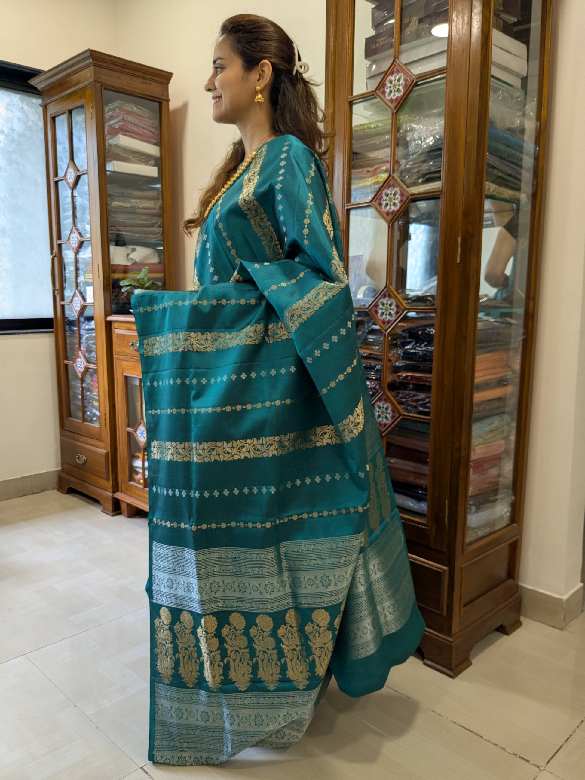 Sea Green Handloom Kanjivaram Silk Saree