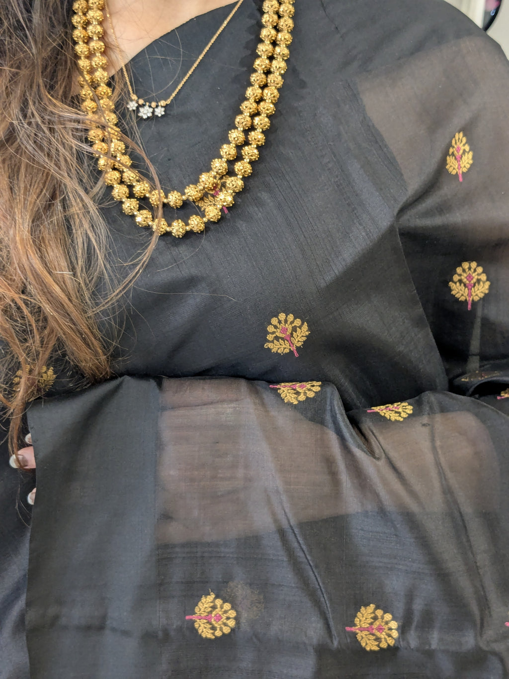 Handloom Black Chanderi Silk Saree